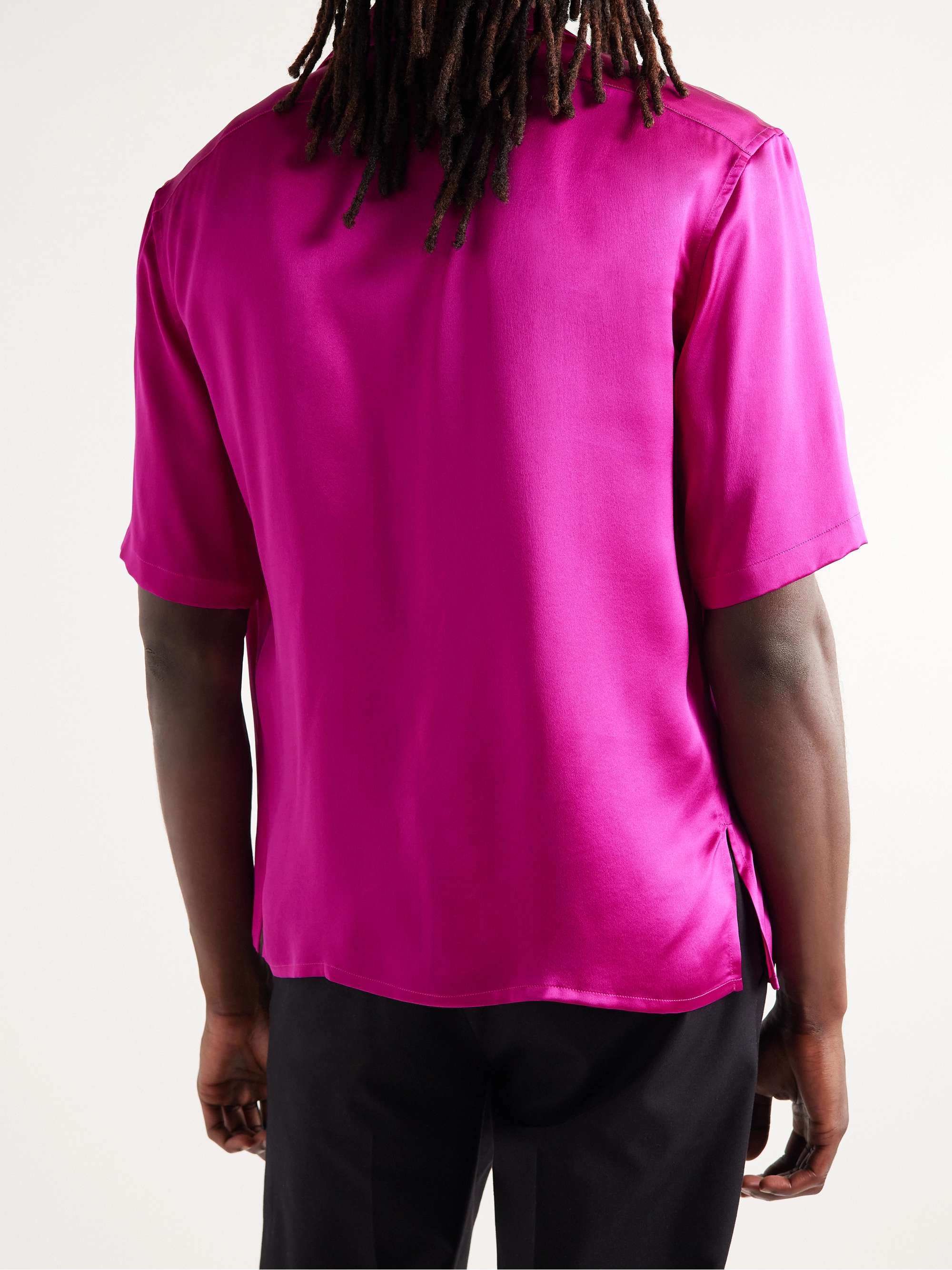 SAINT LAURENT Convertible-Collar Silk-Satin Shirt