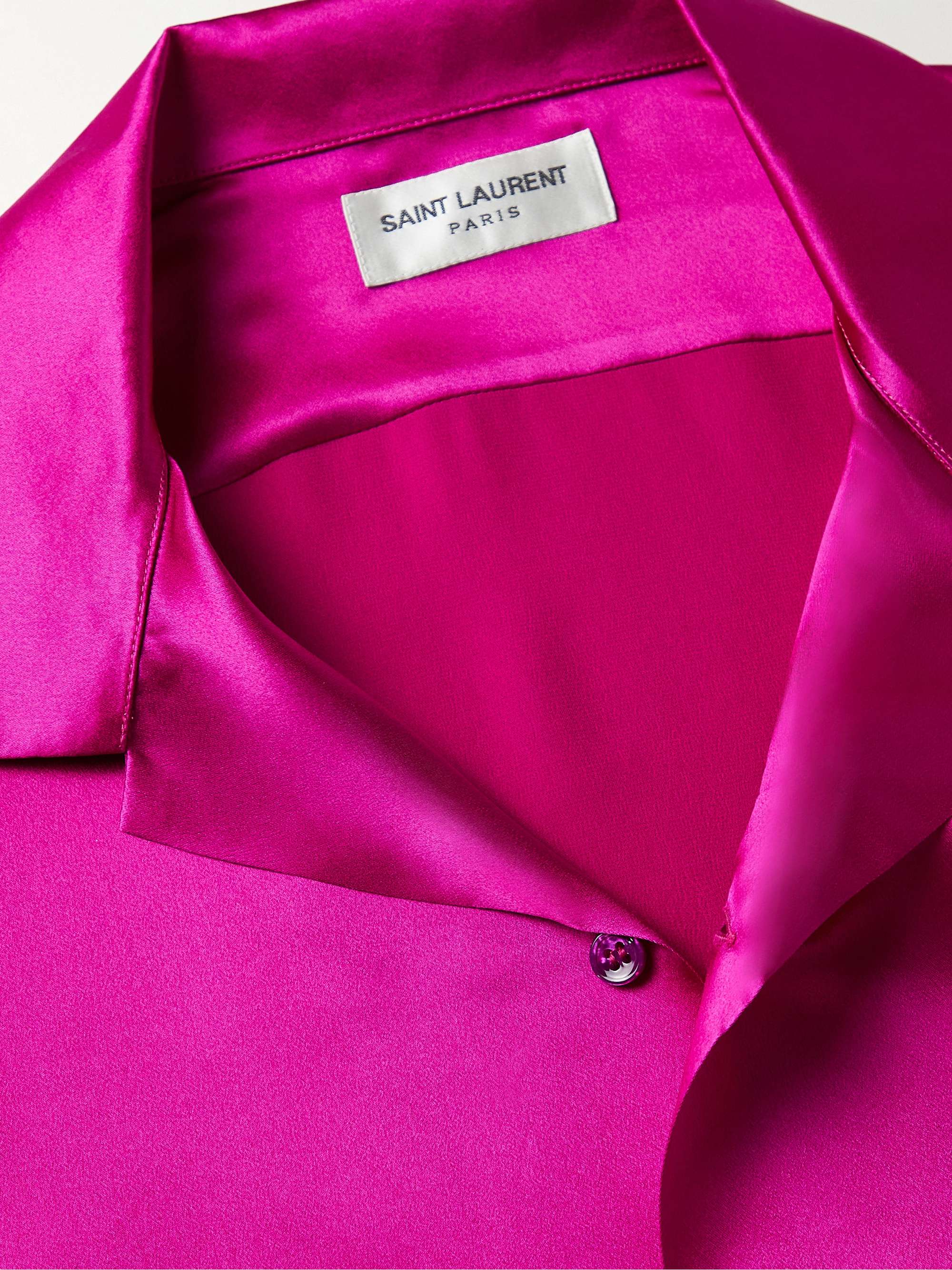 SAINT LAURENT Convertible-Collar Silk-Satin Shirt