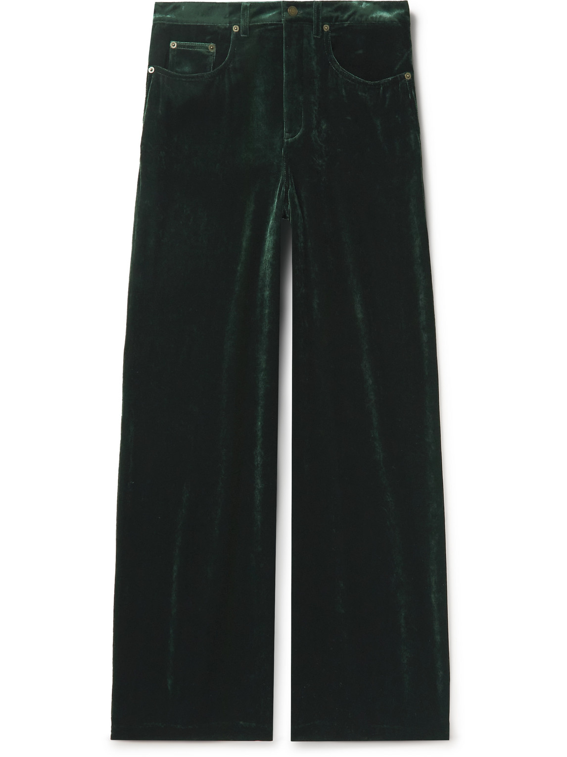 Saint Laurent Wide-leg Velvet Trousers In Green