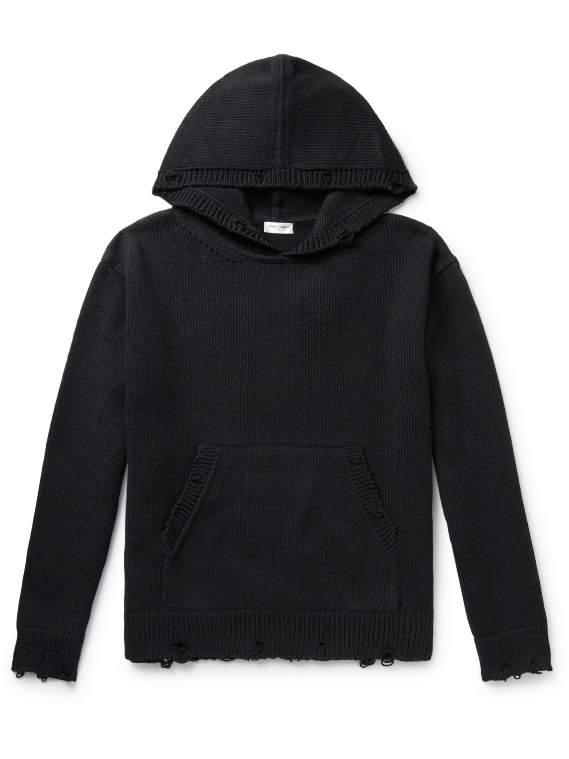 Shop Saint Laurent Distressed Cotton Hoodie In Black