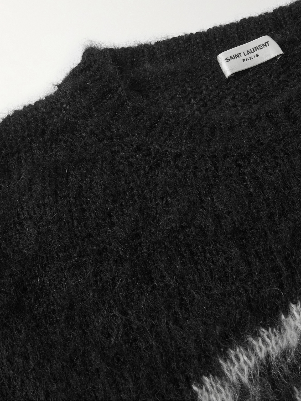 Shop Saint Laurent Logo-intarsia Mohair-blend Sweater In Black