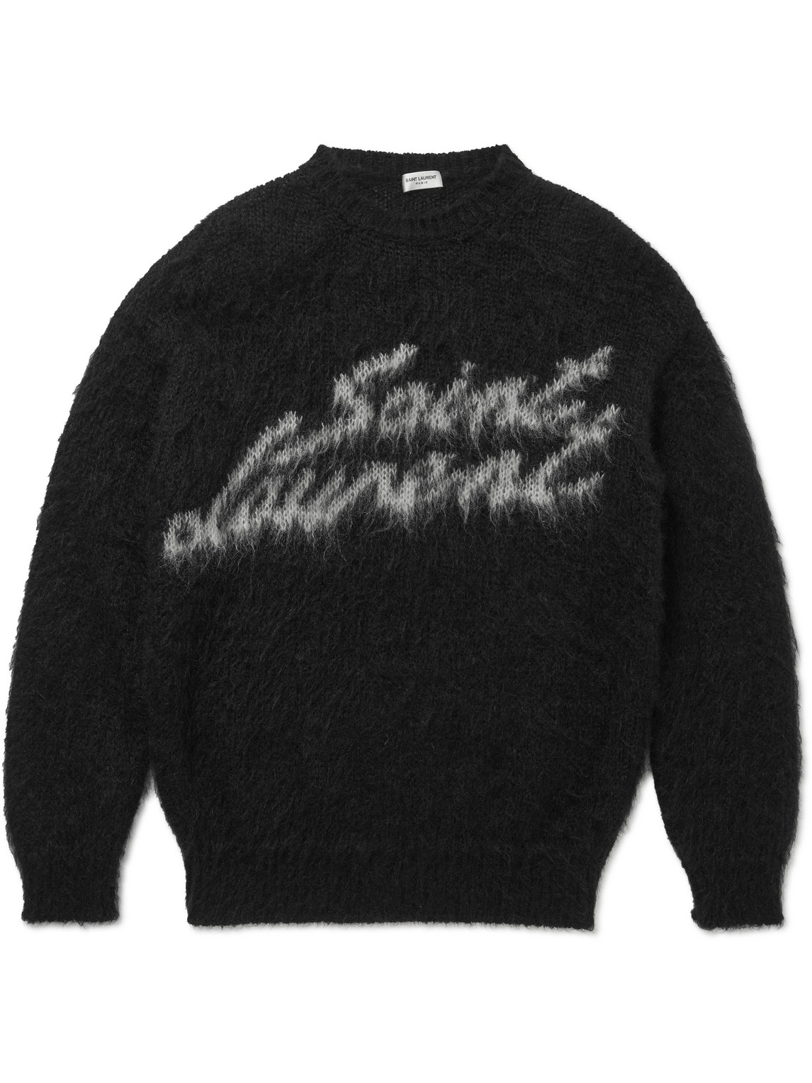 Shop Saint Laurent Logo-intarsia Mohair-blend Sweater In Black