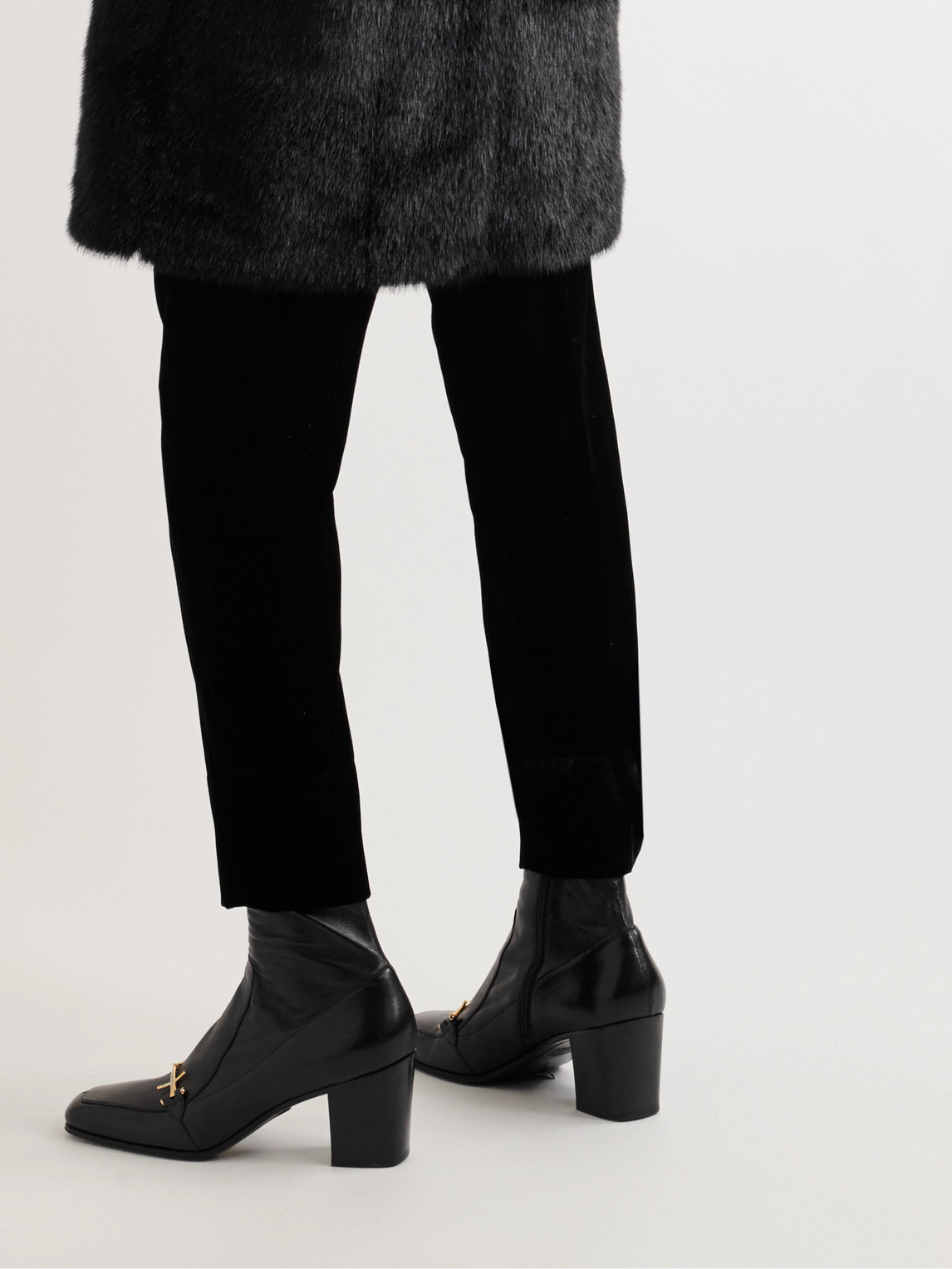 Shop Saint Laurent Straight-leg Cotton-velvet Trousers In Black