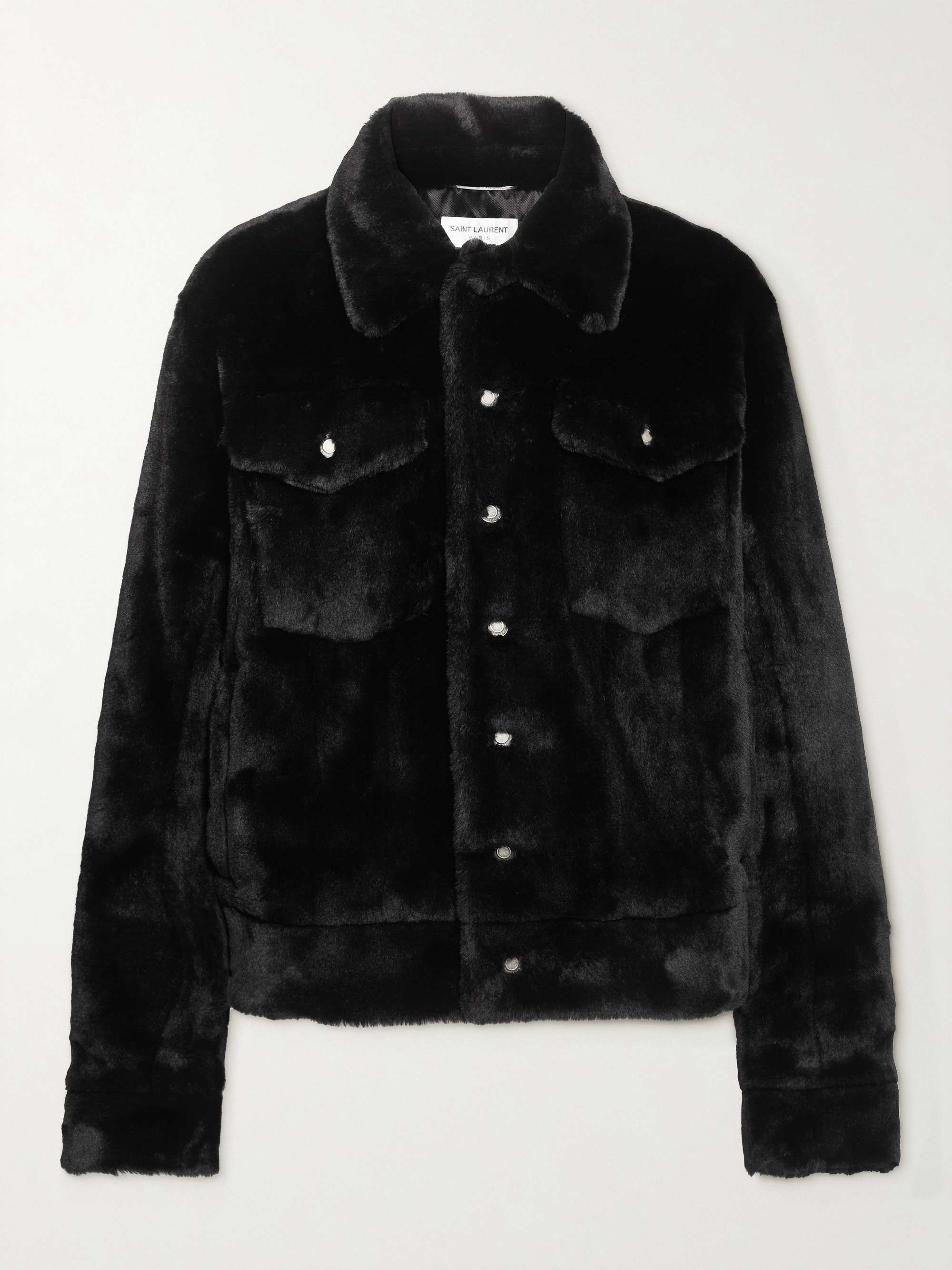 Saint Laurent Paris Black Shearling Lined Distressed Denim Jacket