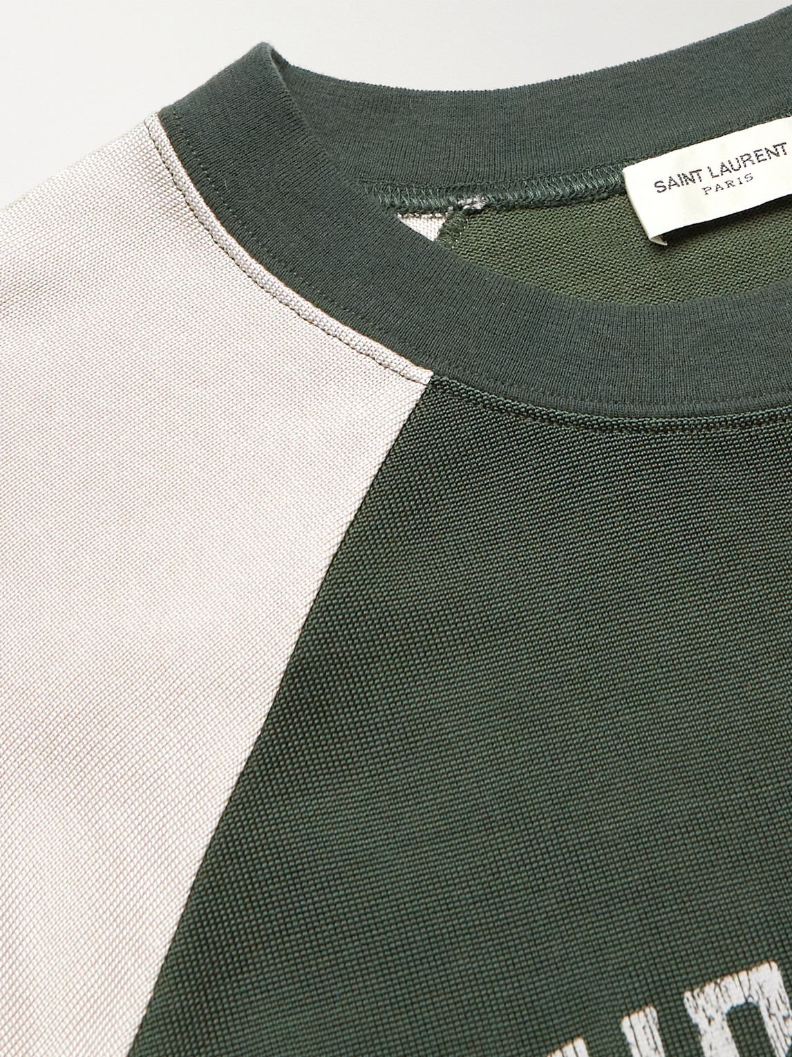 Shop Saint Laurent Printed Colour-block Jersey T-shirt In Green
