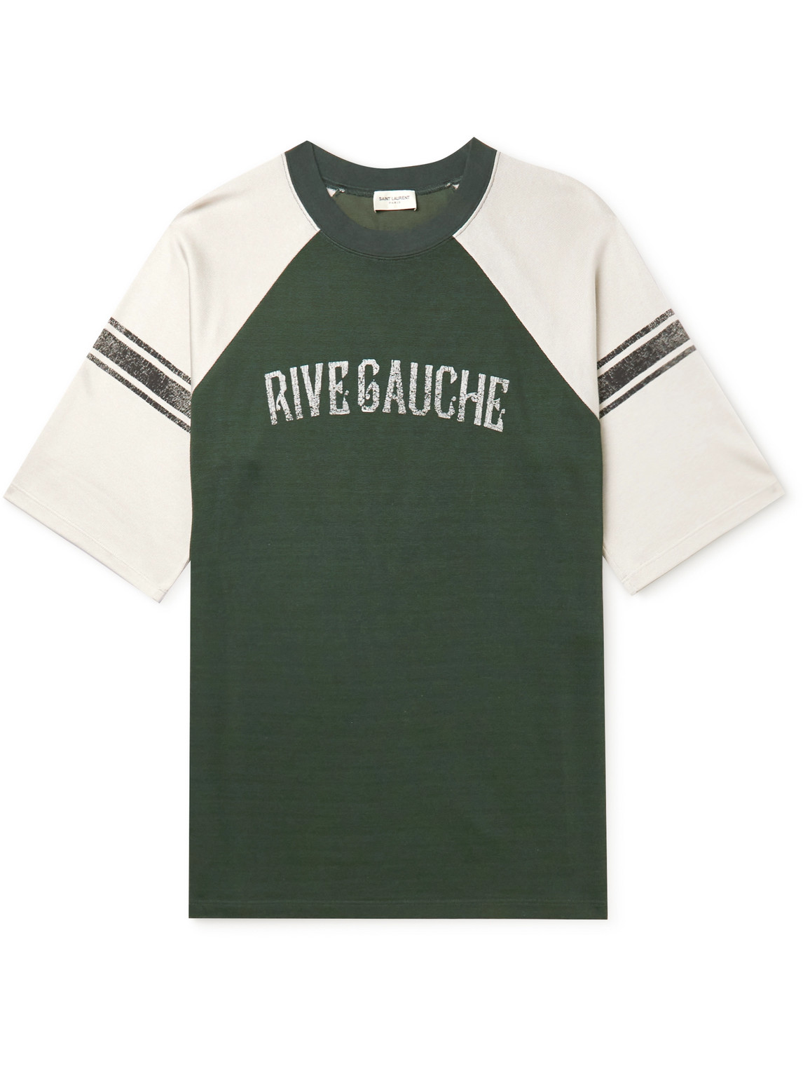 Shop Saint Laurent Printed Colour-block Jersey T-shirt In Green