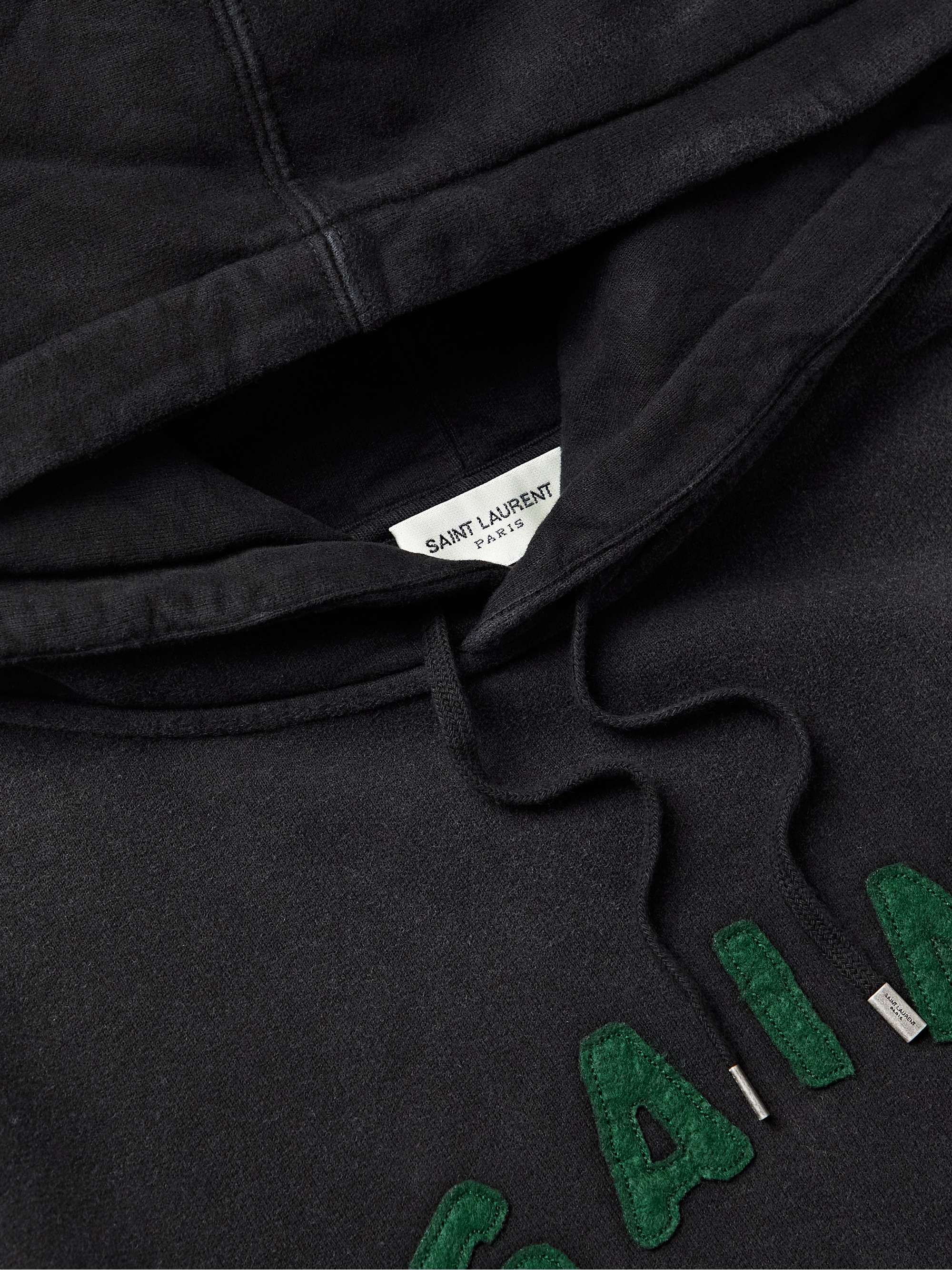 SAINT LAURENT Logo-Appliquéd Striped Cotton-Jersey Hoodie