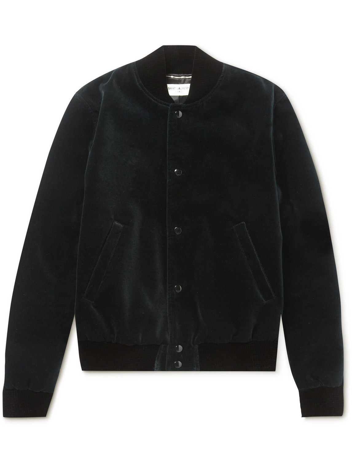 Saint Laurent Giubbotto Teddy In Velluto Di Cotone Verde In Green