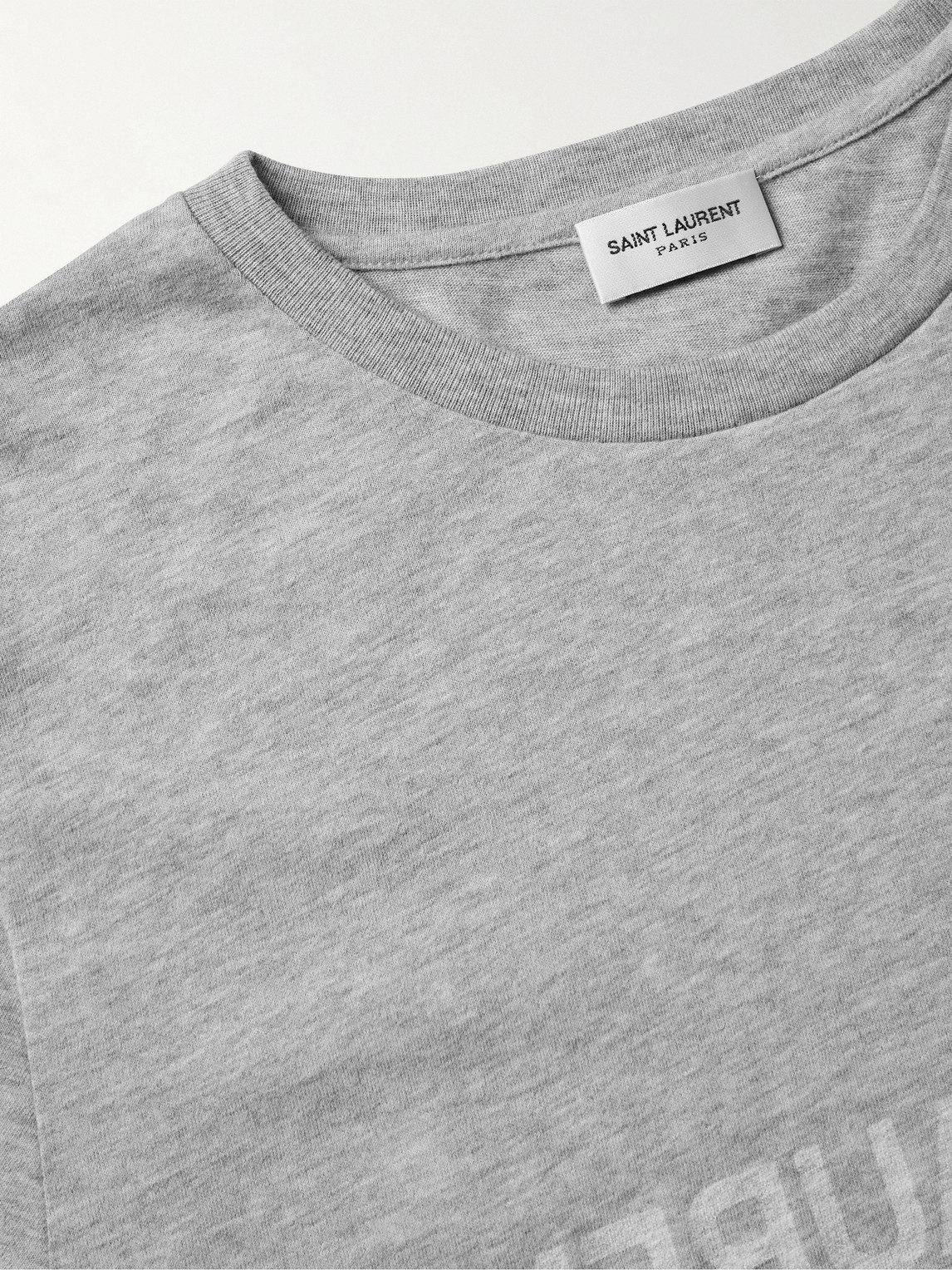 Shop Saint Laurent Distressed Logo-print Cotton-jersey T-shirt In Gray