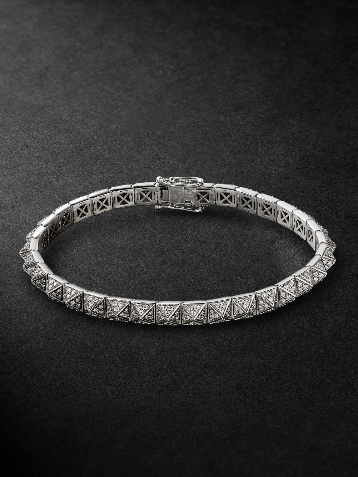 Kolours Jewelry Triangle Medium White Gold Diamond Bracelet In Silver