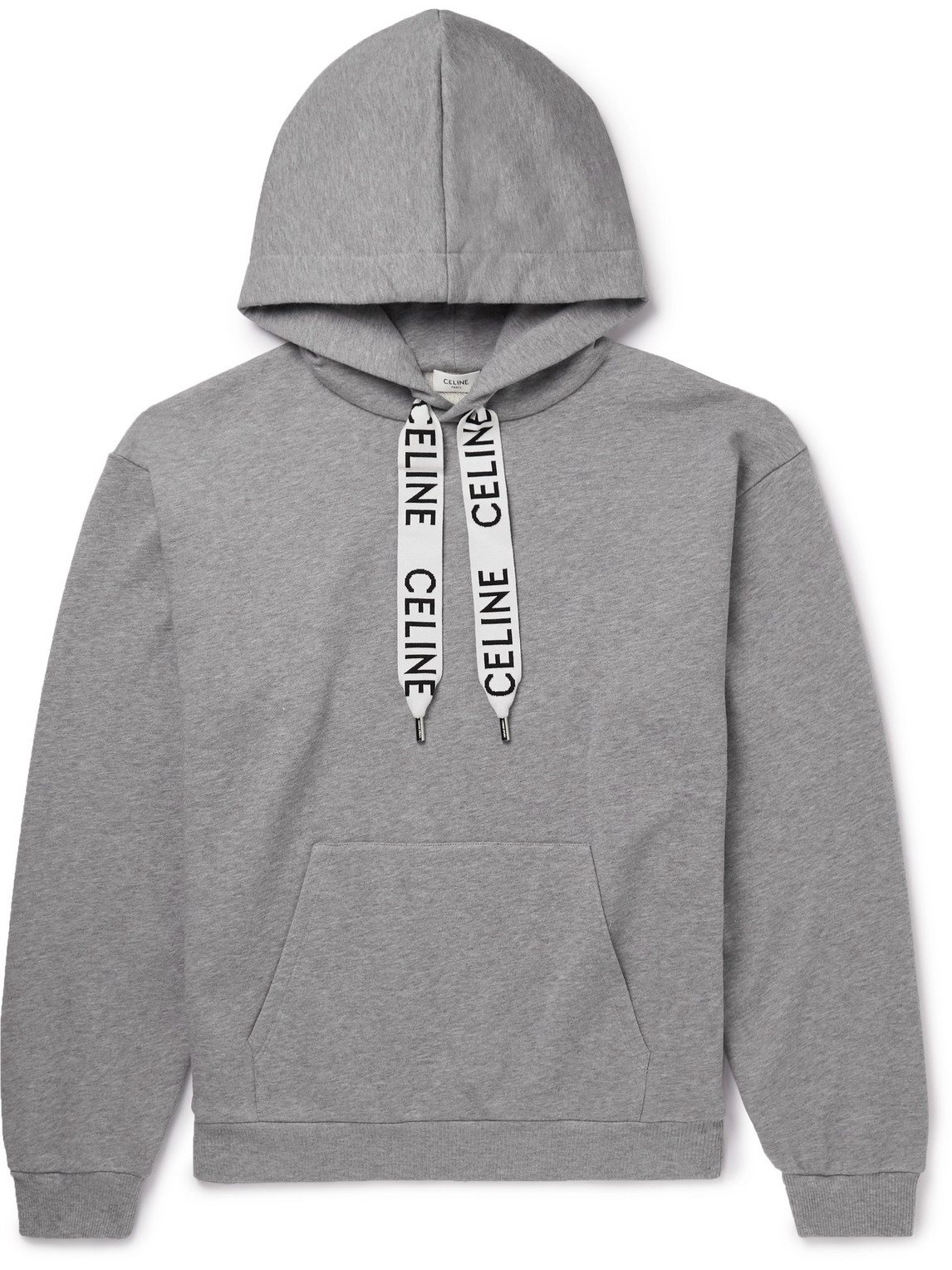 Celine Logo-detailed Cotton-jersey Hoodie In Gray