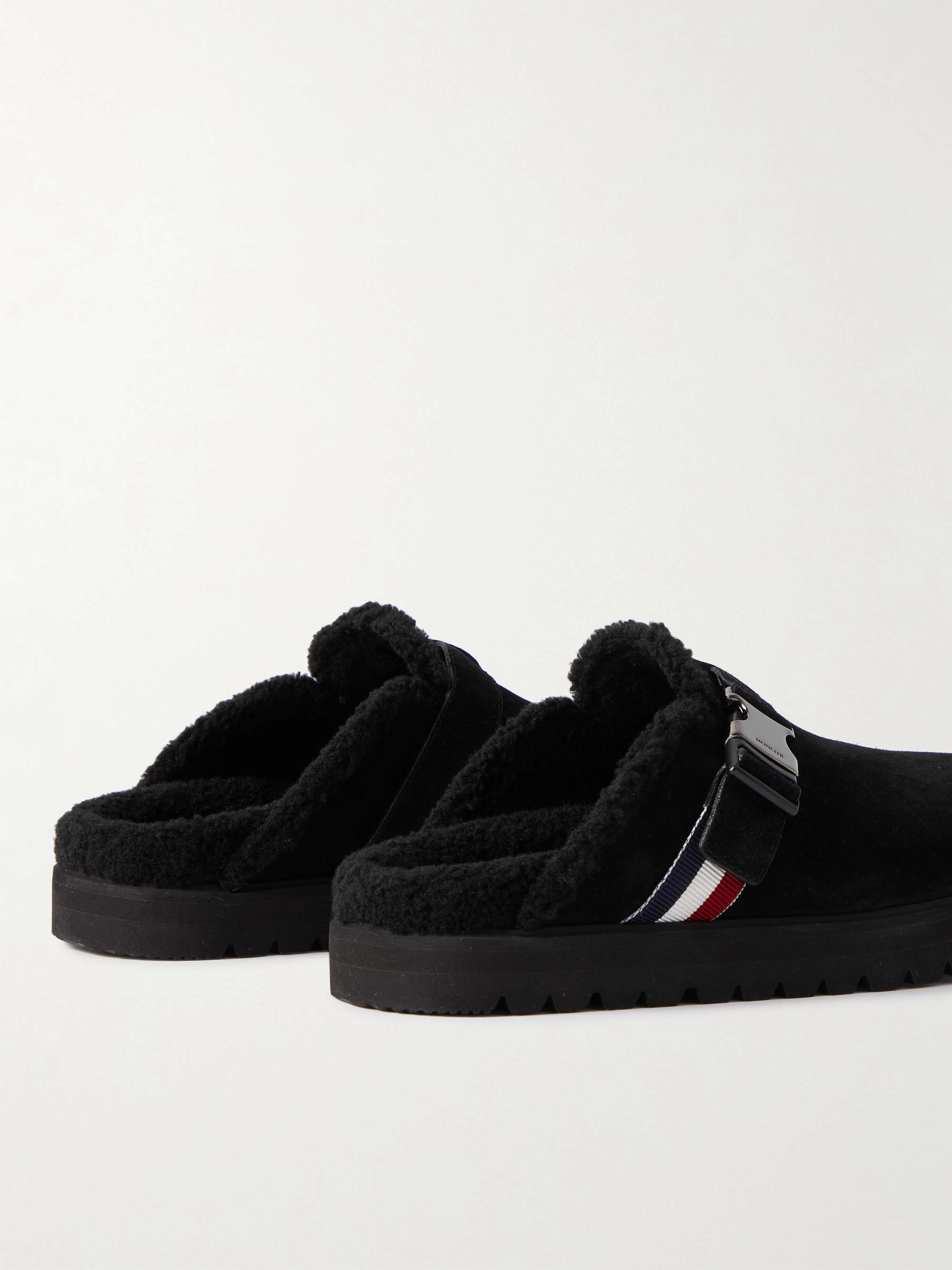 MONCLER Faux Shearling-Lined Suede Clogs