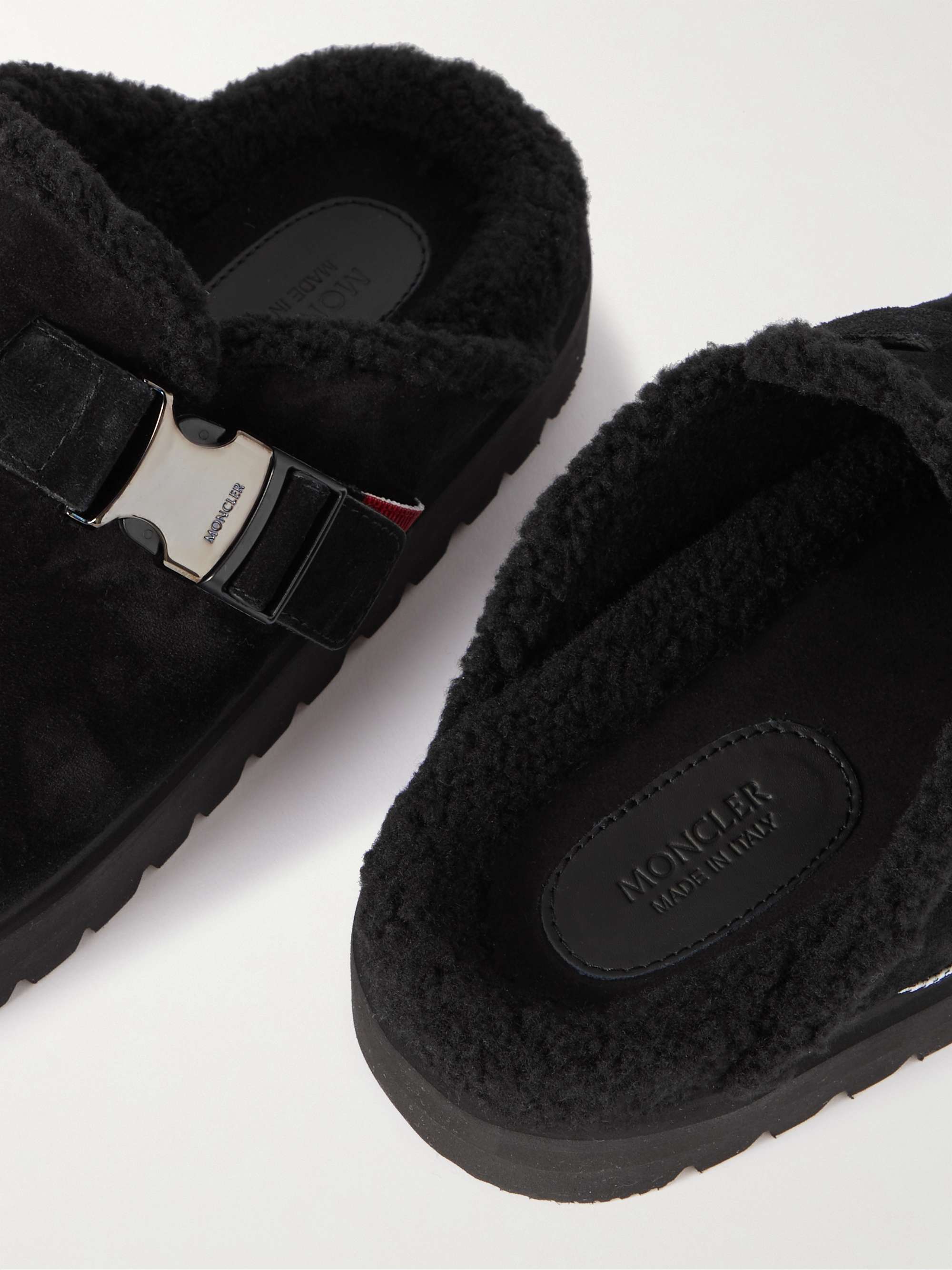 MONCLER Faux Shearling-Lined Suede Clogs