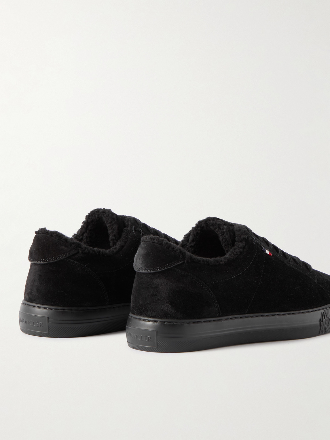 Shop Moncler New Monaco Shearling-lined Suede Sneakers In Black