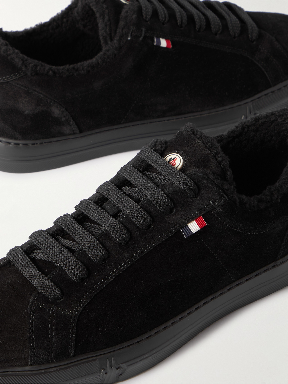 Shop Moncler New Monaco Shearling-lined Suede Sneakers In Black