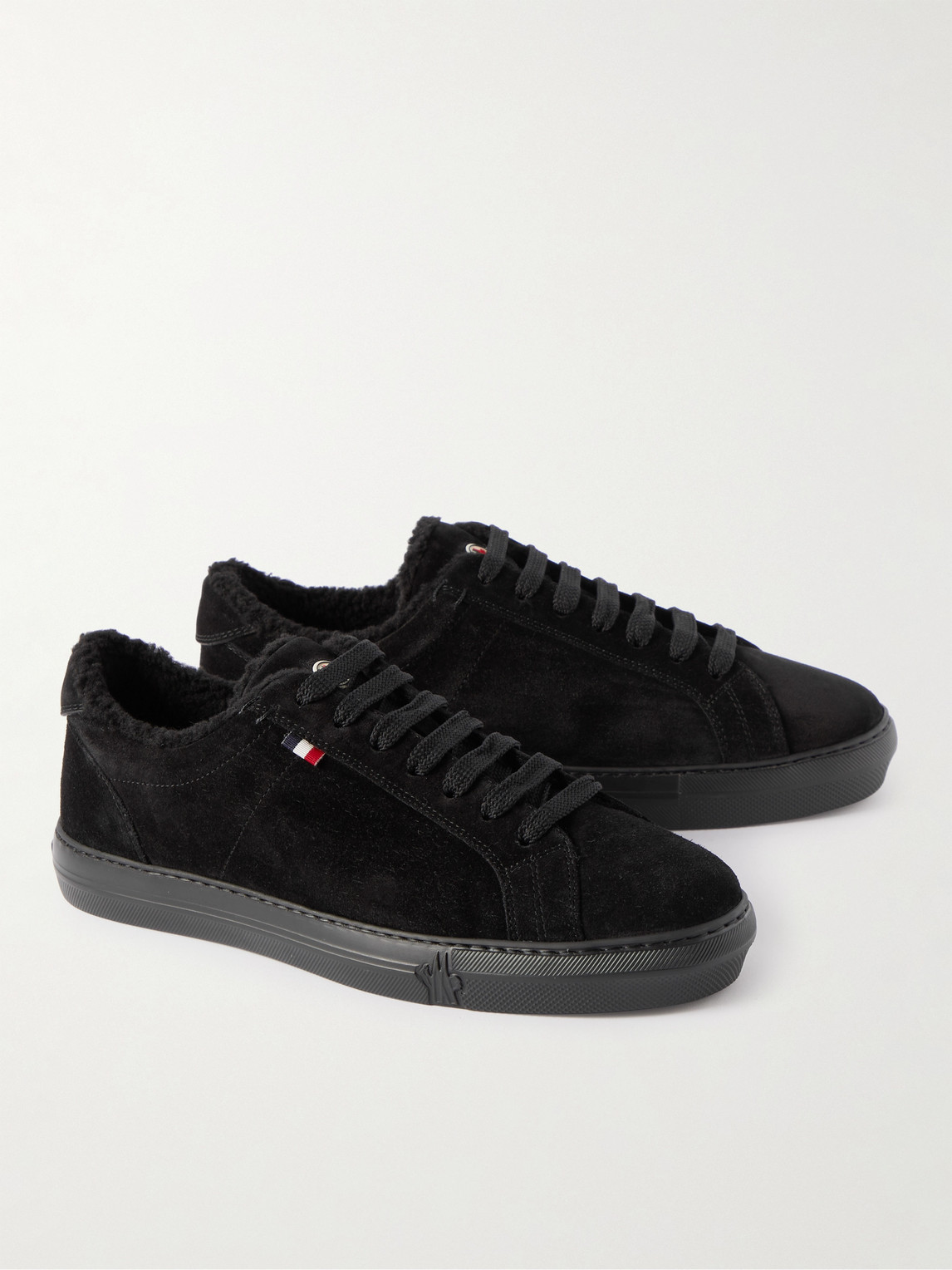 Shop Moncler New Monaco Shearling-lined Suede Sneakers In Black