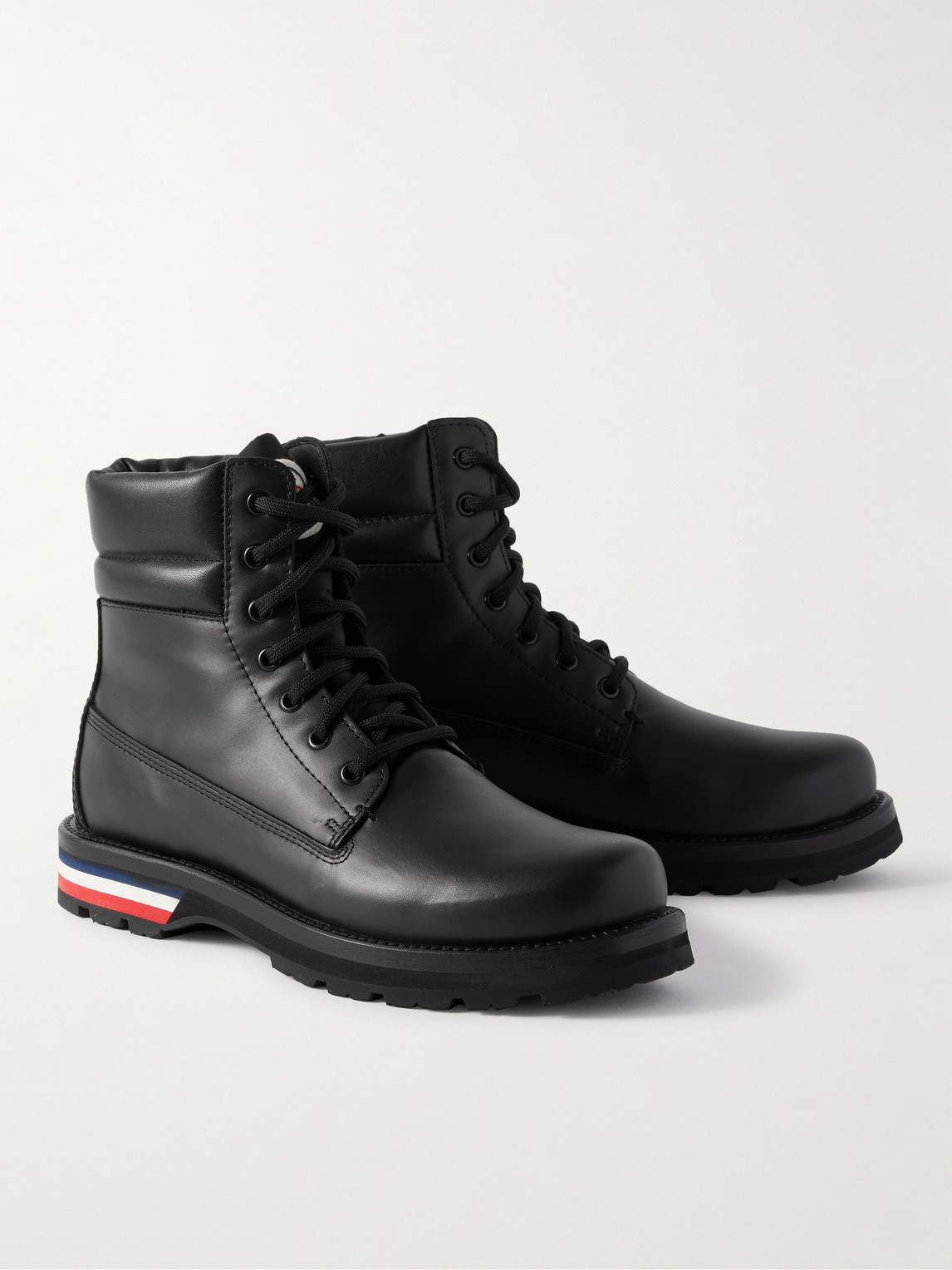 Shop Moncler Vancouver Striped Leather Hiking Boots In Black