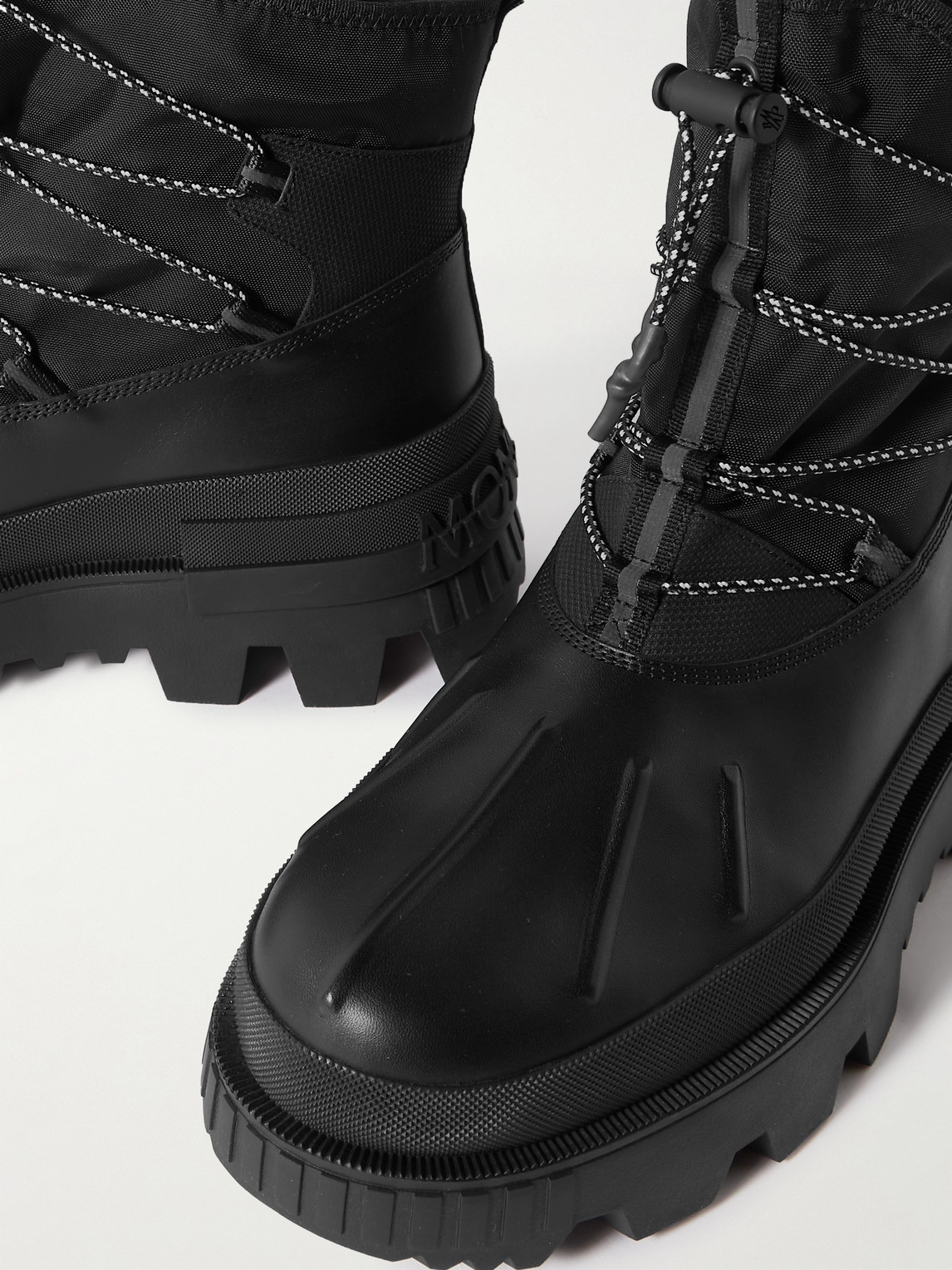 Shop Moncler Mallard Nylon And Leather Boots In Black
