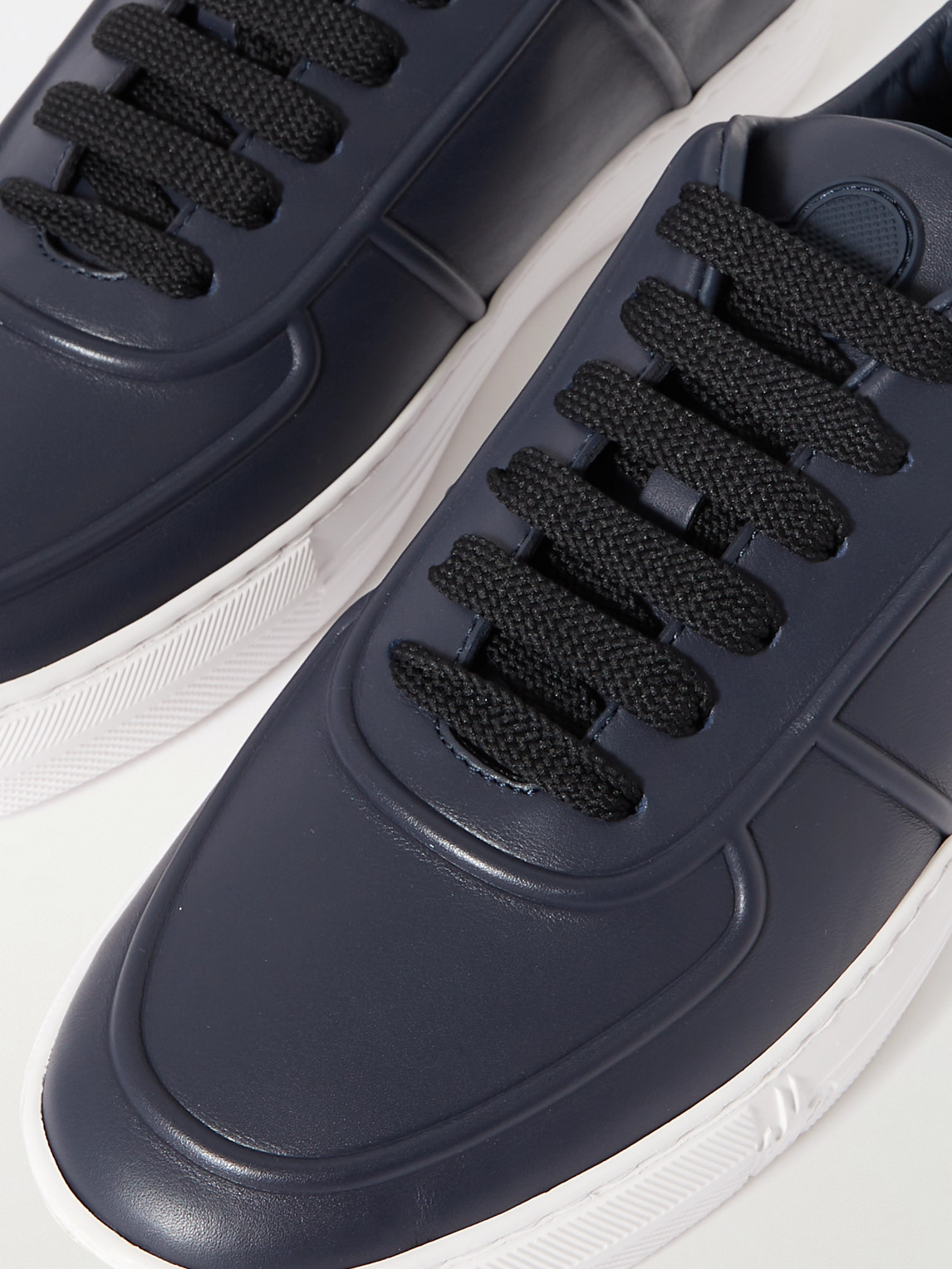 Shop Moncler Neue York Logo-appliquéd Leather Sneakers In Blue