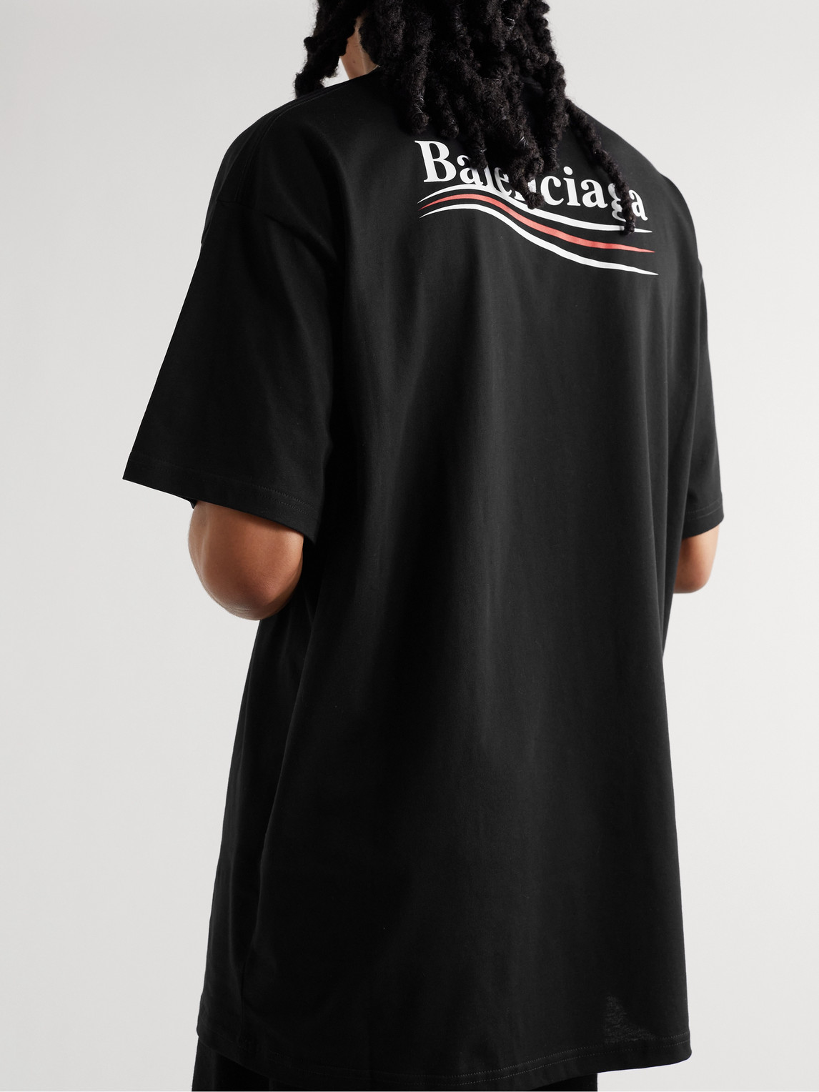 Shop Balenciaga Oversized Logo-print Cotton-jersey T-shirt In Black