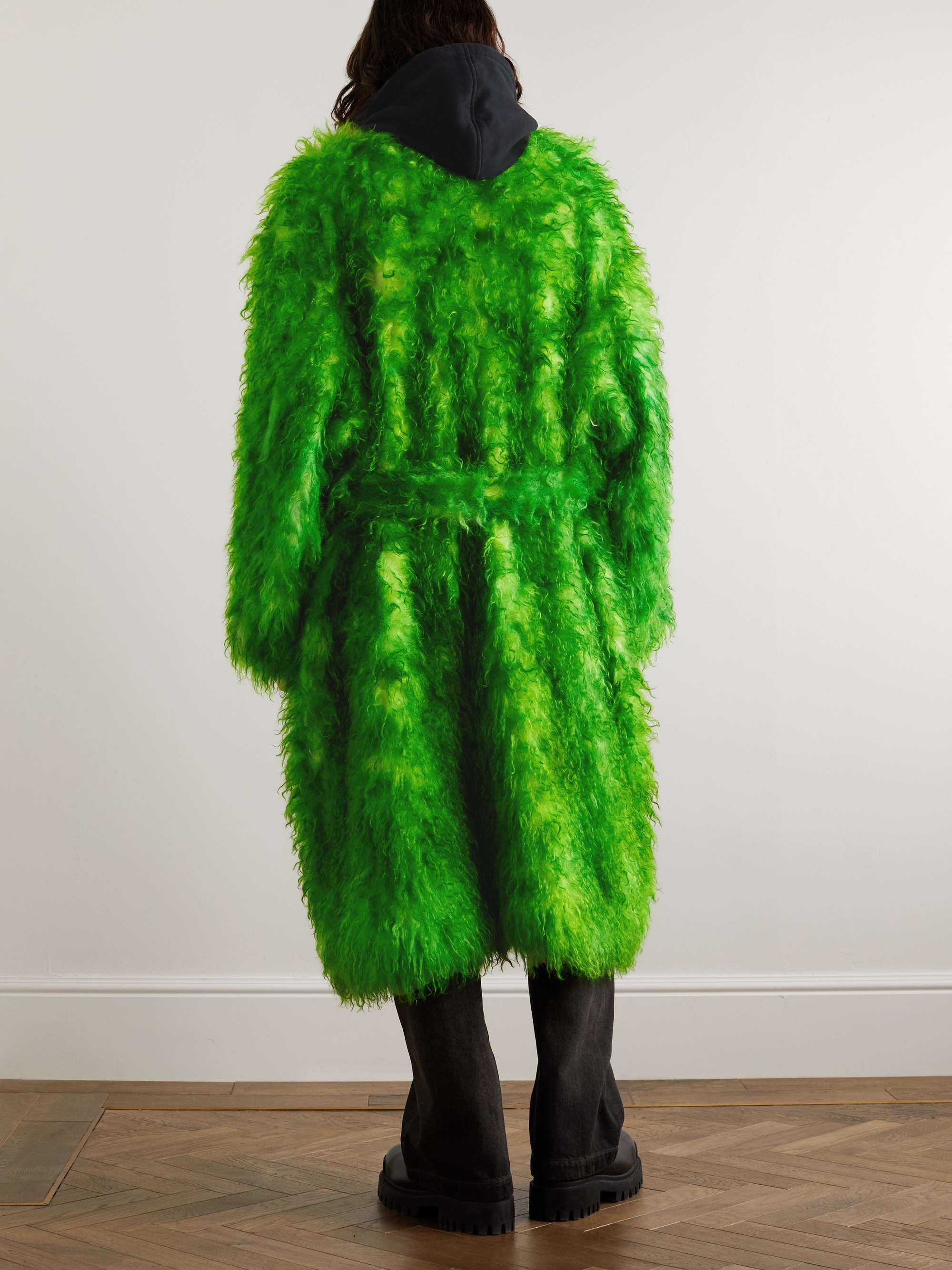 Oversized Jersey-Trimmed Mohair and Cotton-Blend Faux Fur Coat
