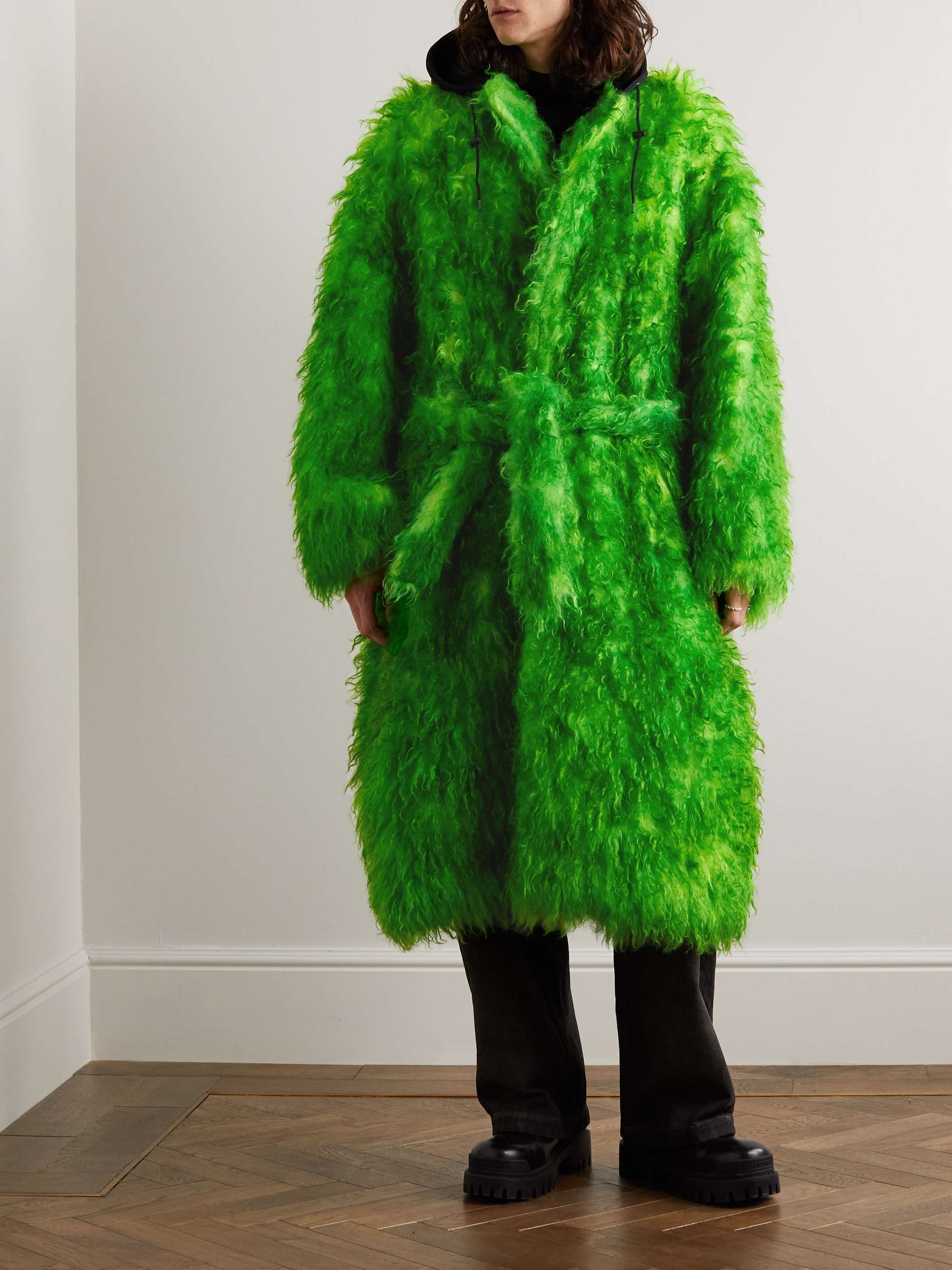 BALENCIAGA Oversized Jersey-Trimmed Mohair and Cotton-Blend Faux Fur Coat