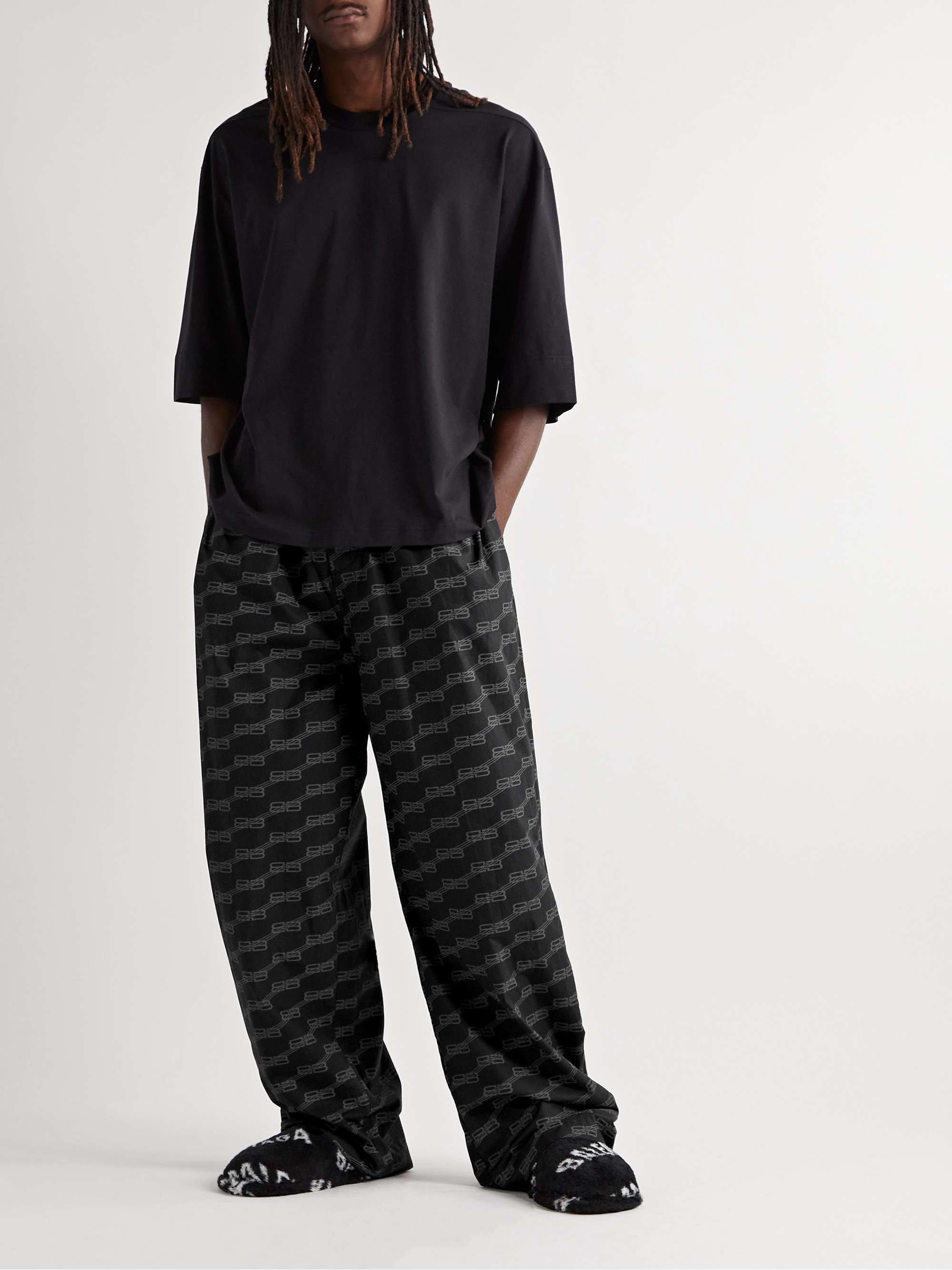 picknick heb vertrouwen handig BALENCIAGA Wide-Leg Logo-Print Cotton-Poplin Pyjama Trousers | MR PORTER