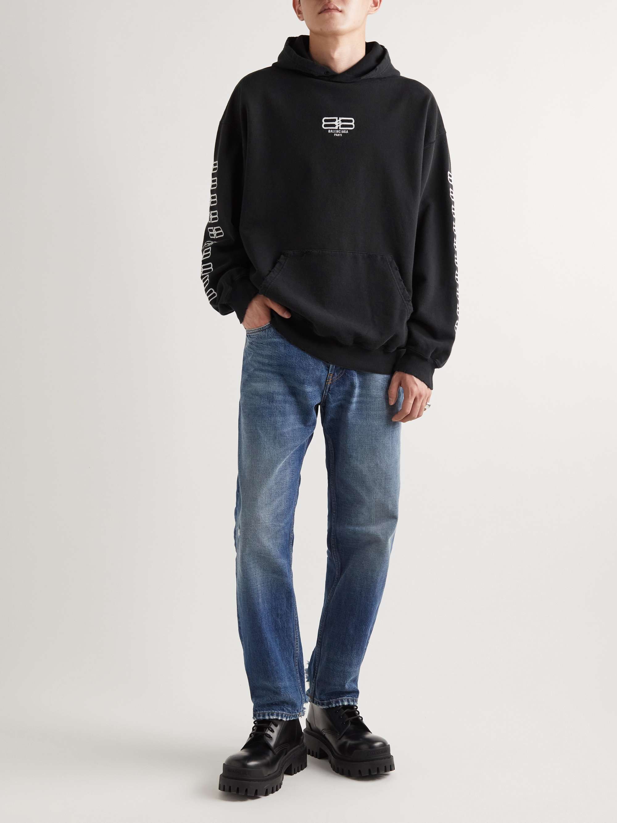 BALENCIAGA Oversized Distressed Logo-Appliquéd Cotton-Jersey