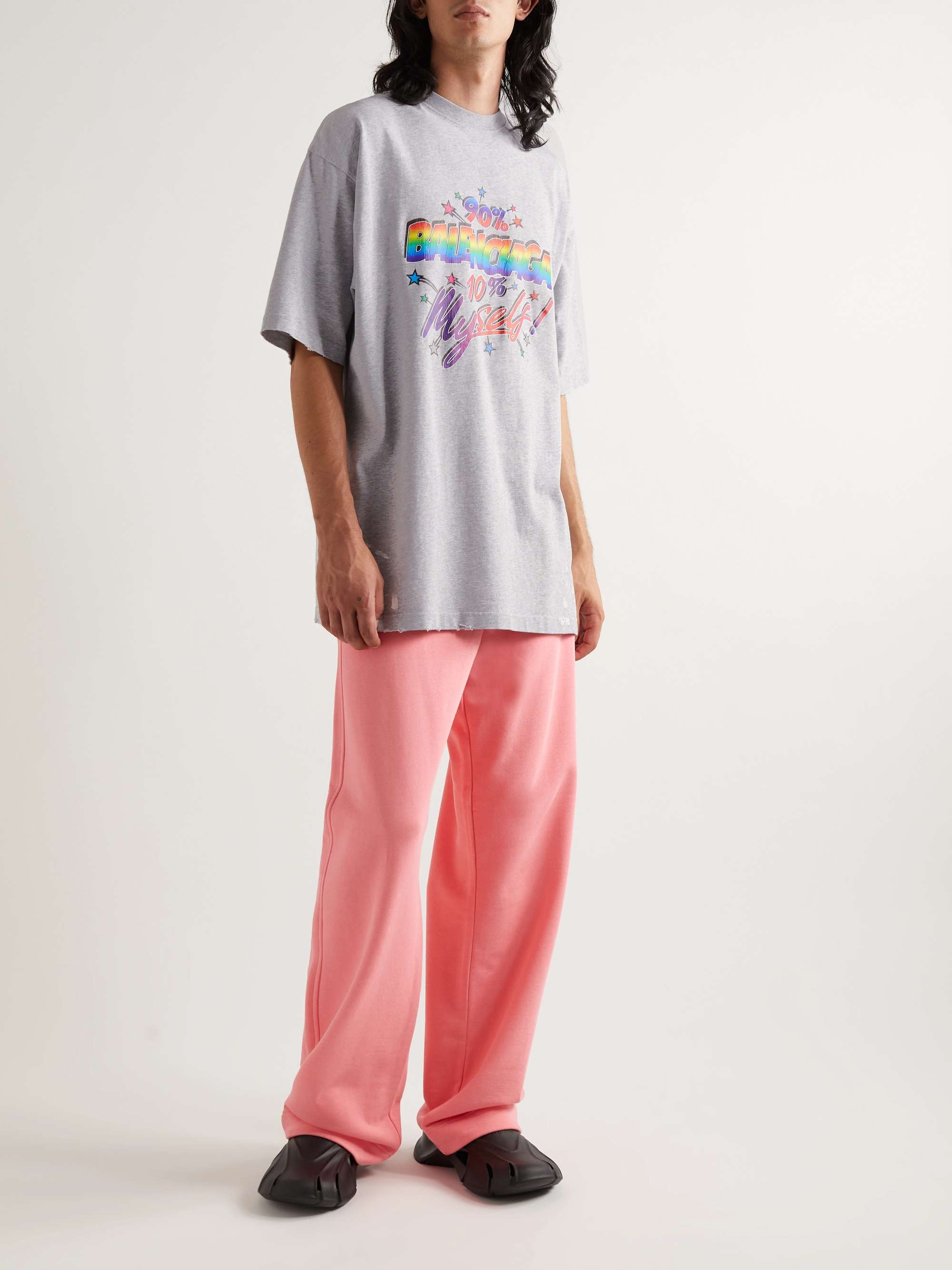 90 10 Logo Print Distressed Organic Cotton Jersey T Shirt