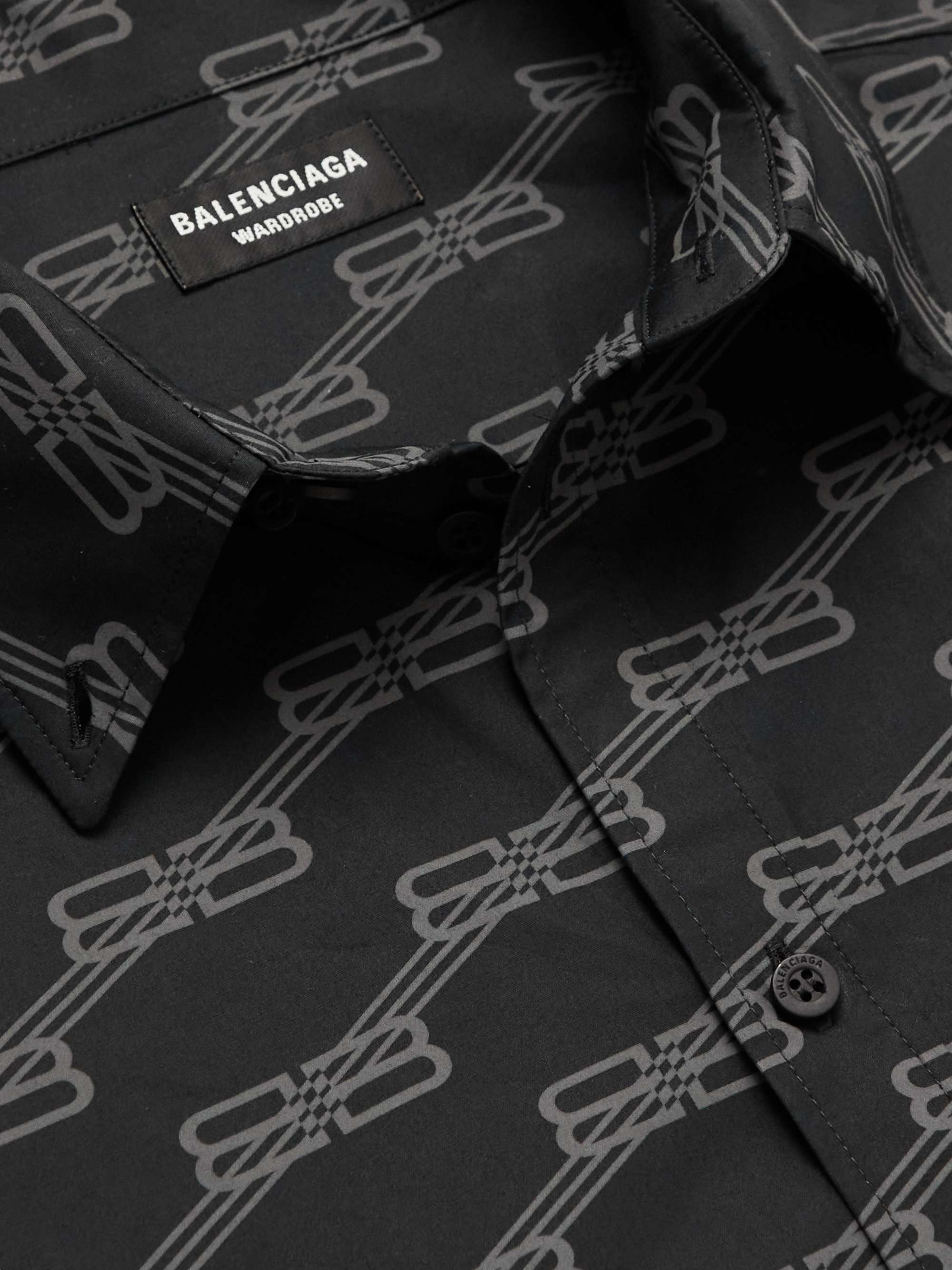 BALENCIAGA Oversized Button-Down Collar Logo-Print Cotton-Poplin Shirt