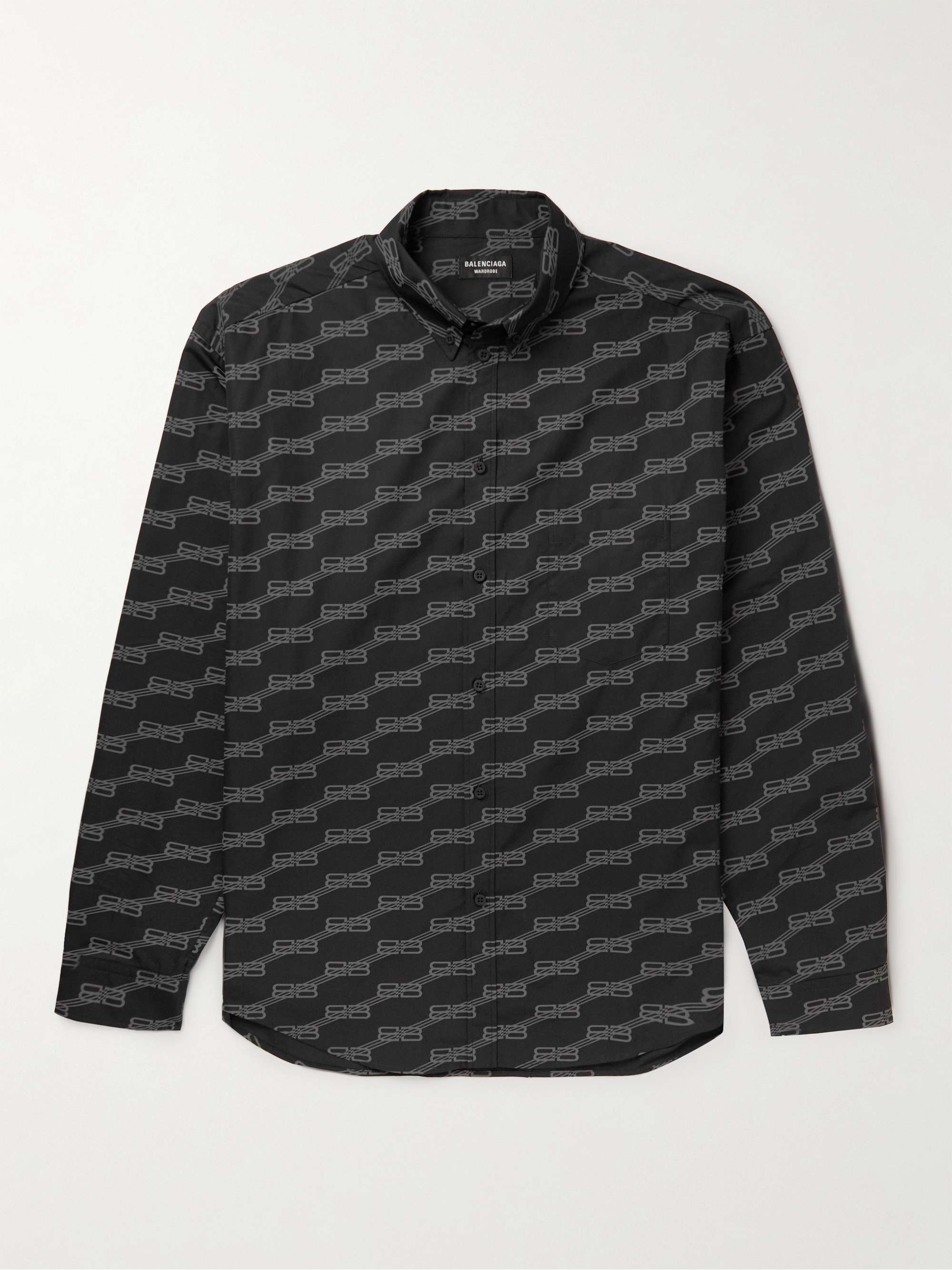 BALENCIAGA Oversized Button-Down Collar Logo-Print Cotton-Poplin Shirt