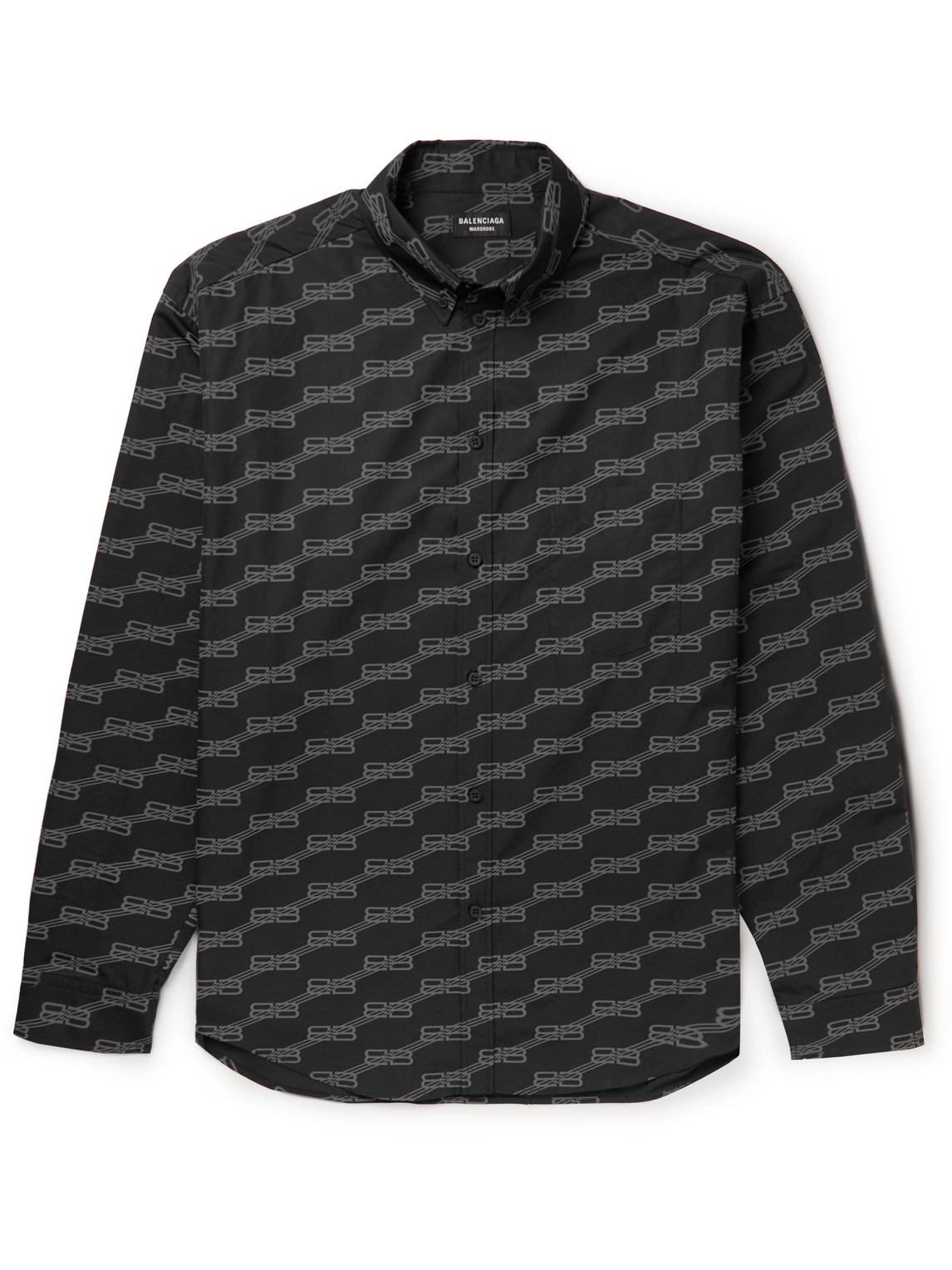 Shop Balenciaga Oversized Button-down Collar Logo-print Cotton-poplin Shirt In Black