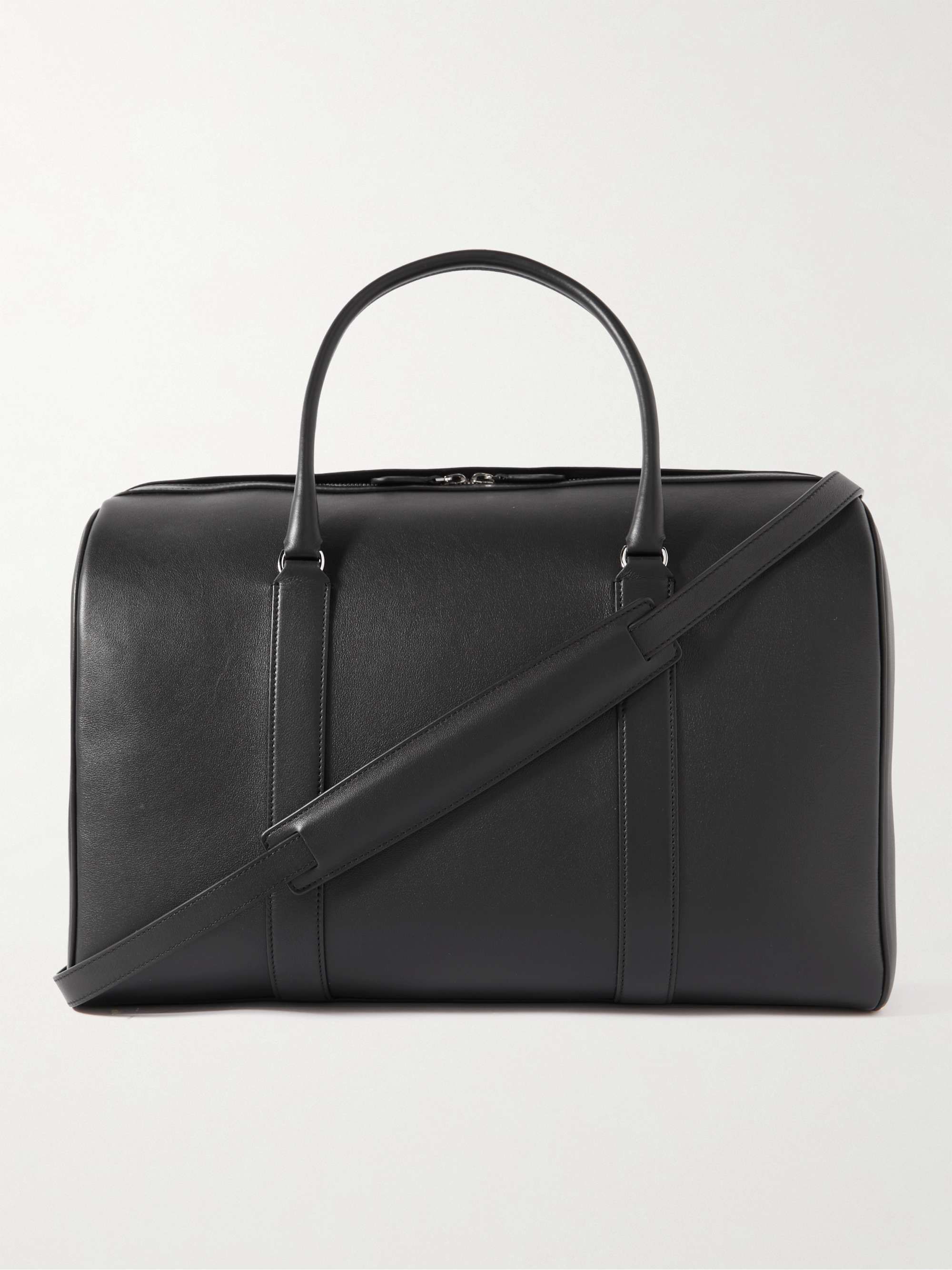 Black leather weekender bag discount