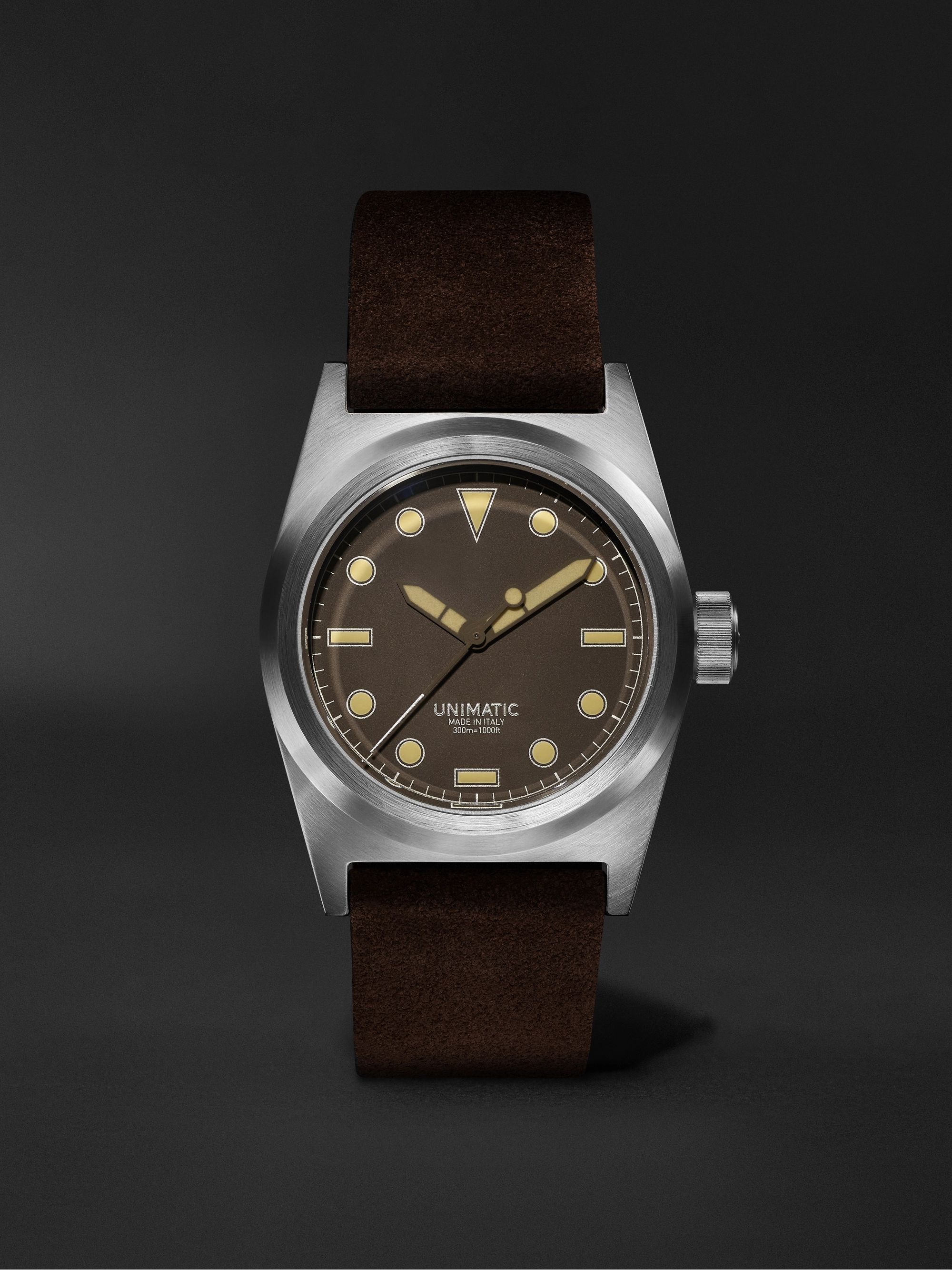 UNIMATIC Modello Due Limited Edition Automatic 38mm Stainless Steel and Suede Watch, Ref. No. U2S-MB