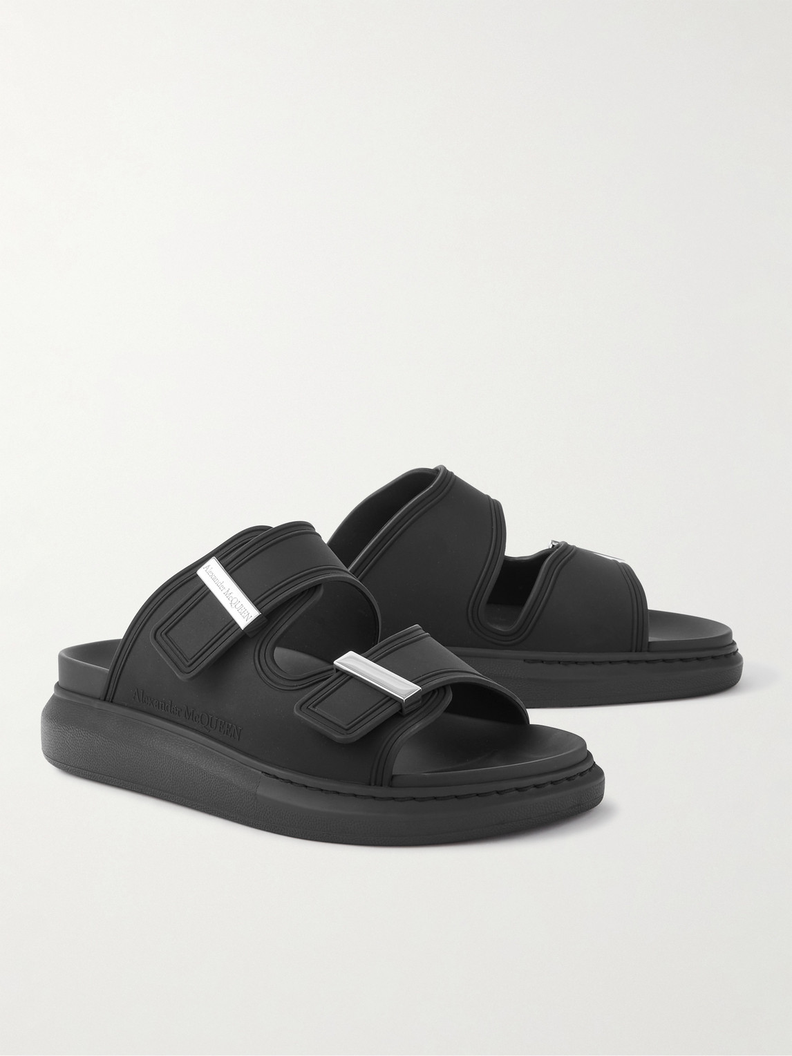 Shop Alexander Mcqueen Exagerrated-sole Rubber Slides In Black