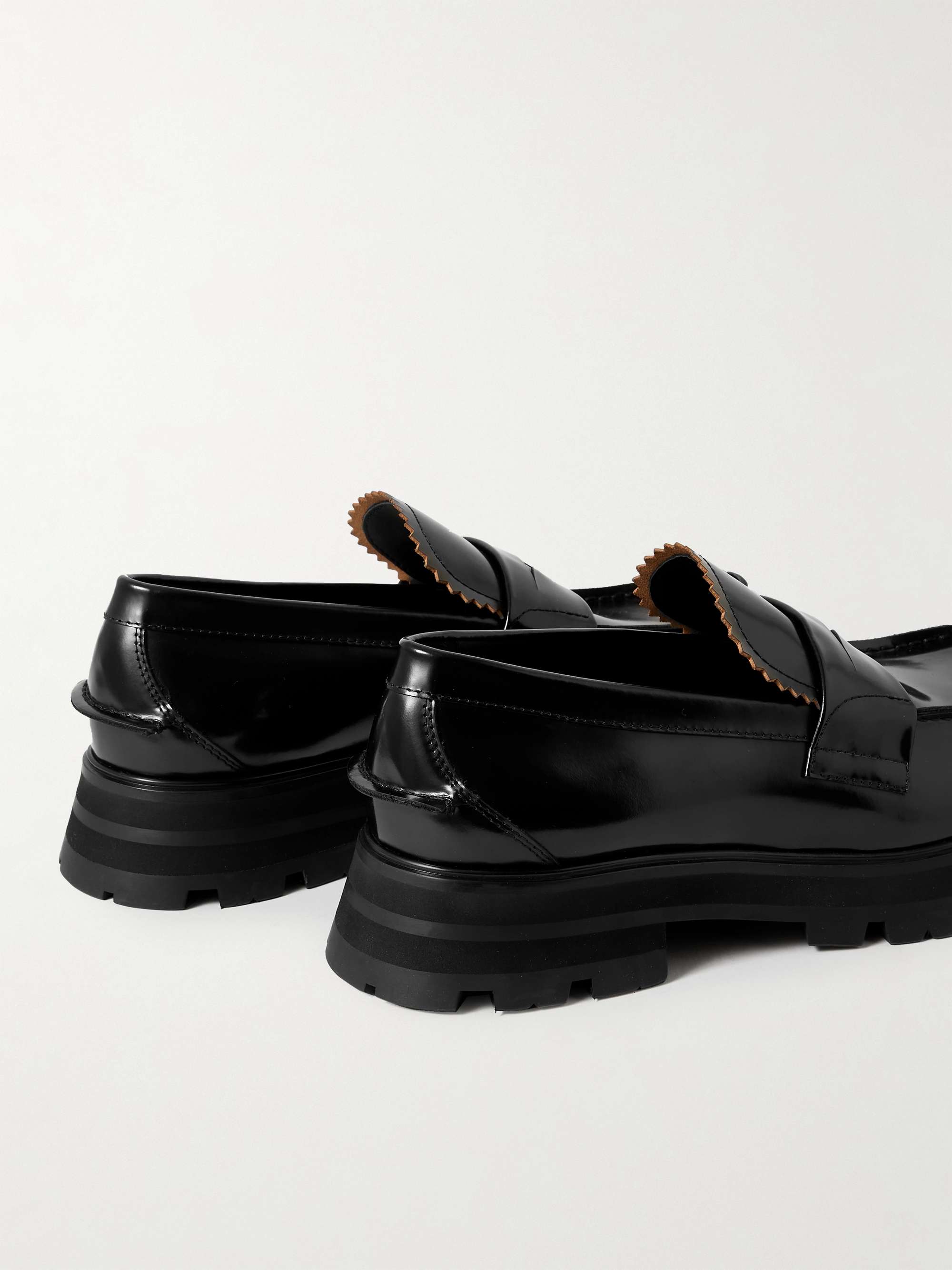 MCQUEEN Embellished Polished-Leather Penny Loafers
