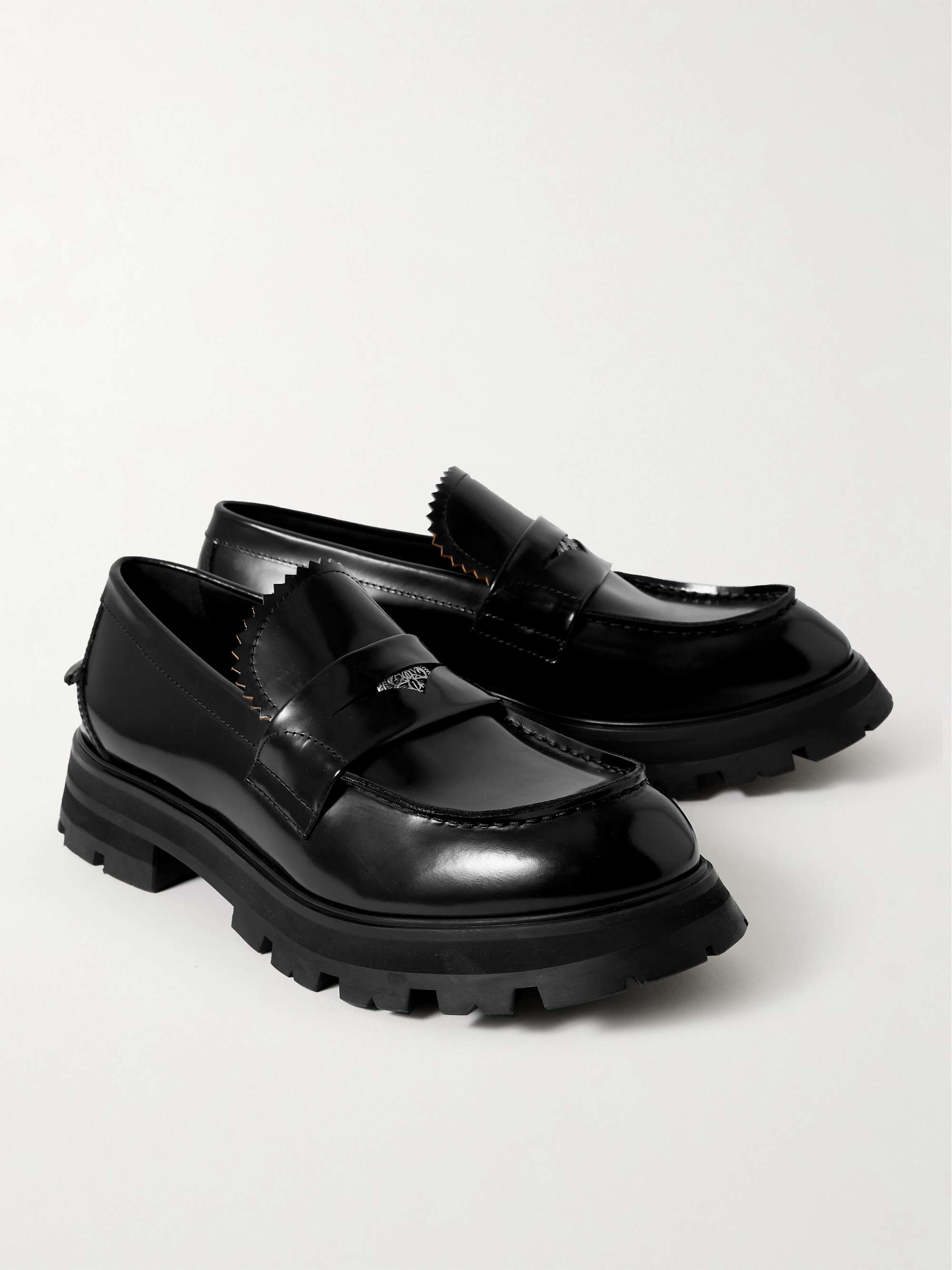 MCQUEEN Embellished Polished-Leather Penny Loafers