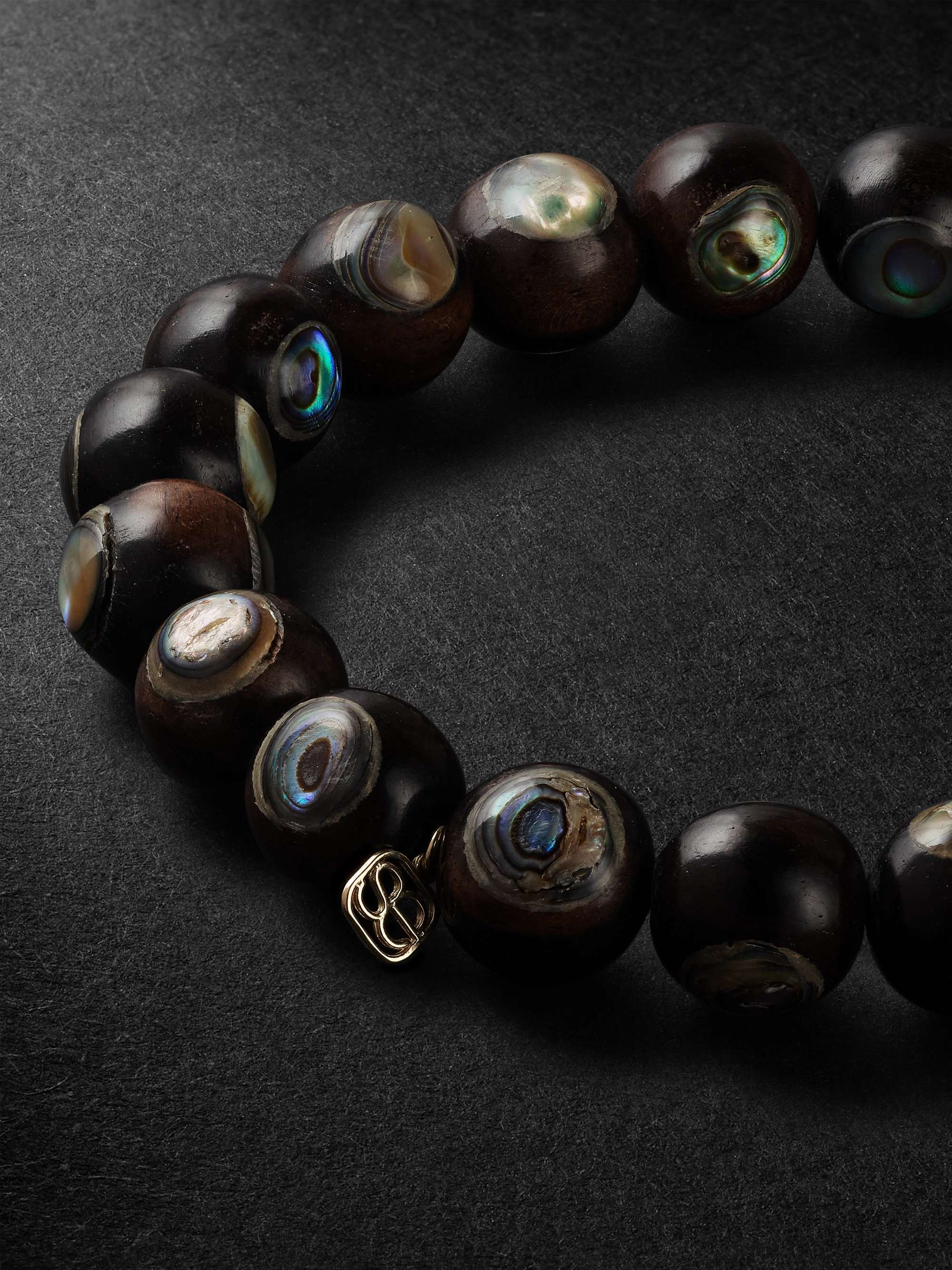 SYDNEY EVAN Gold, Shell, Wood and Diamond Beaded Bracelet
