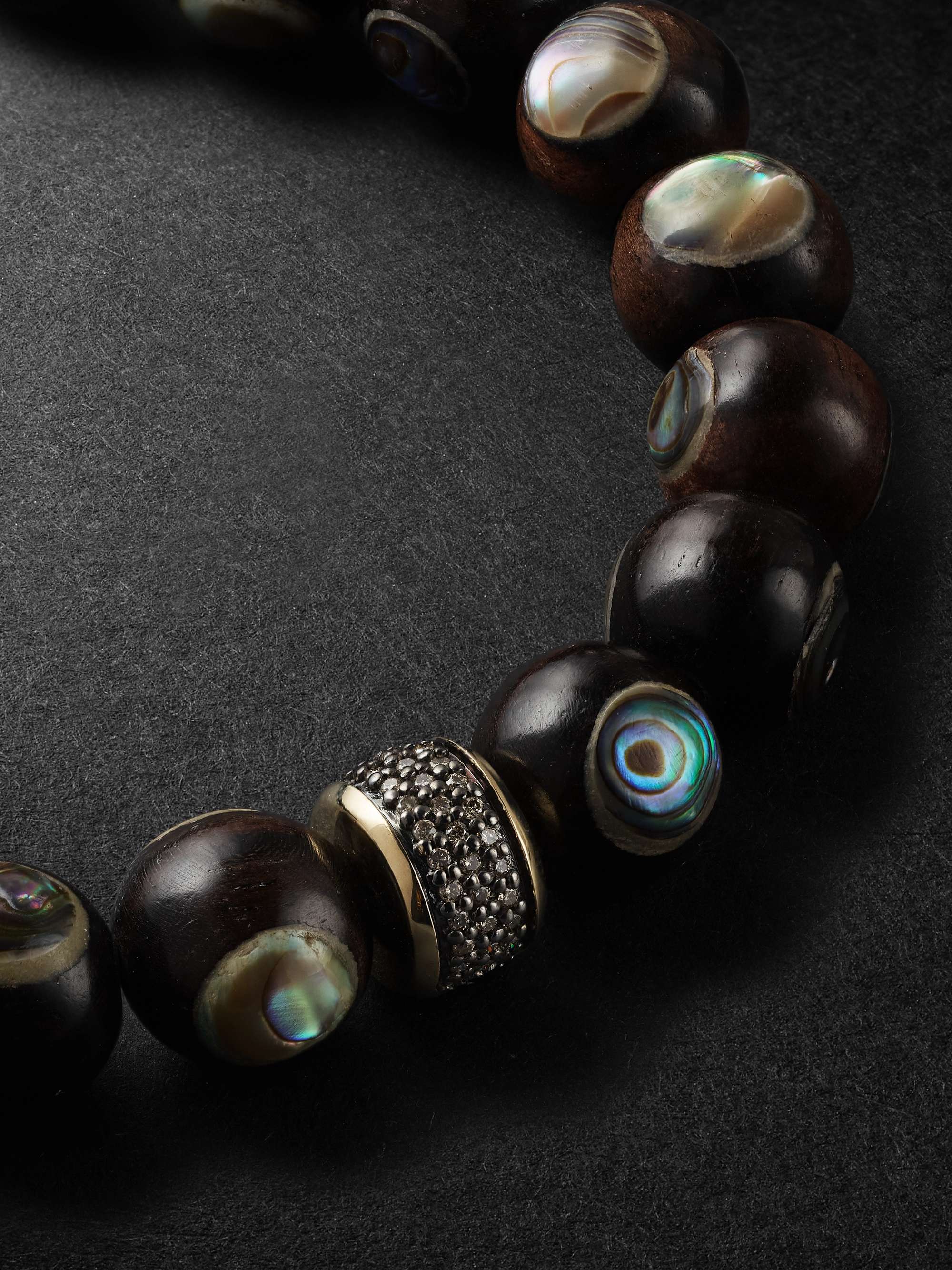 SYDNEY EVAN Gold, Shell, Wood and Diamond Beaded Bracelet