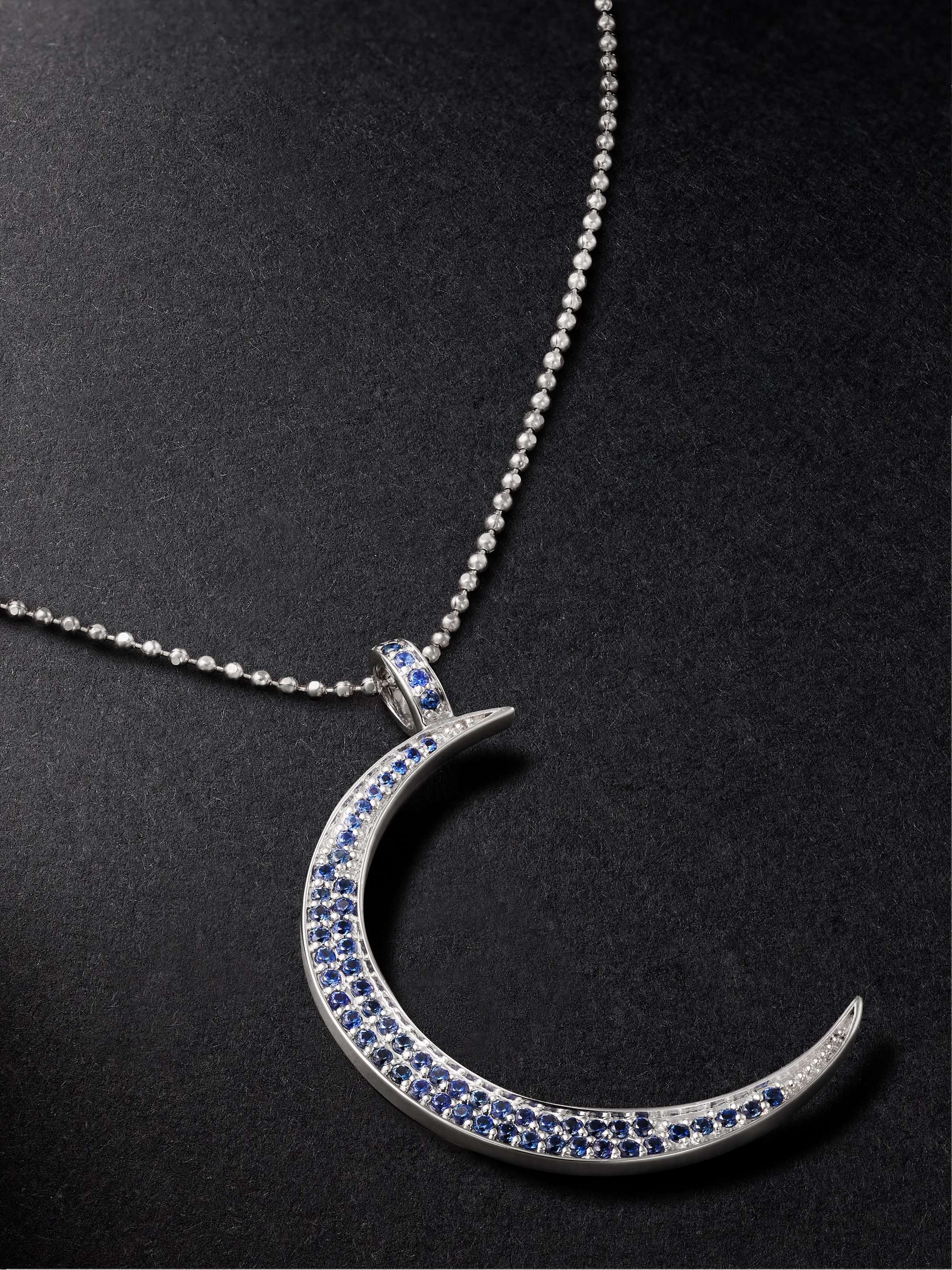 SYDNEY EVAN Large Moon White Gold Sapphire Necklace