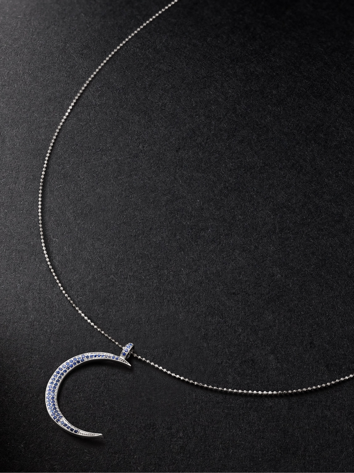 Sydney Evan Large Moon White Gold Sapphire Necklace In Silver