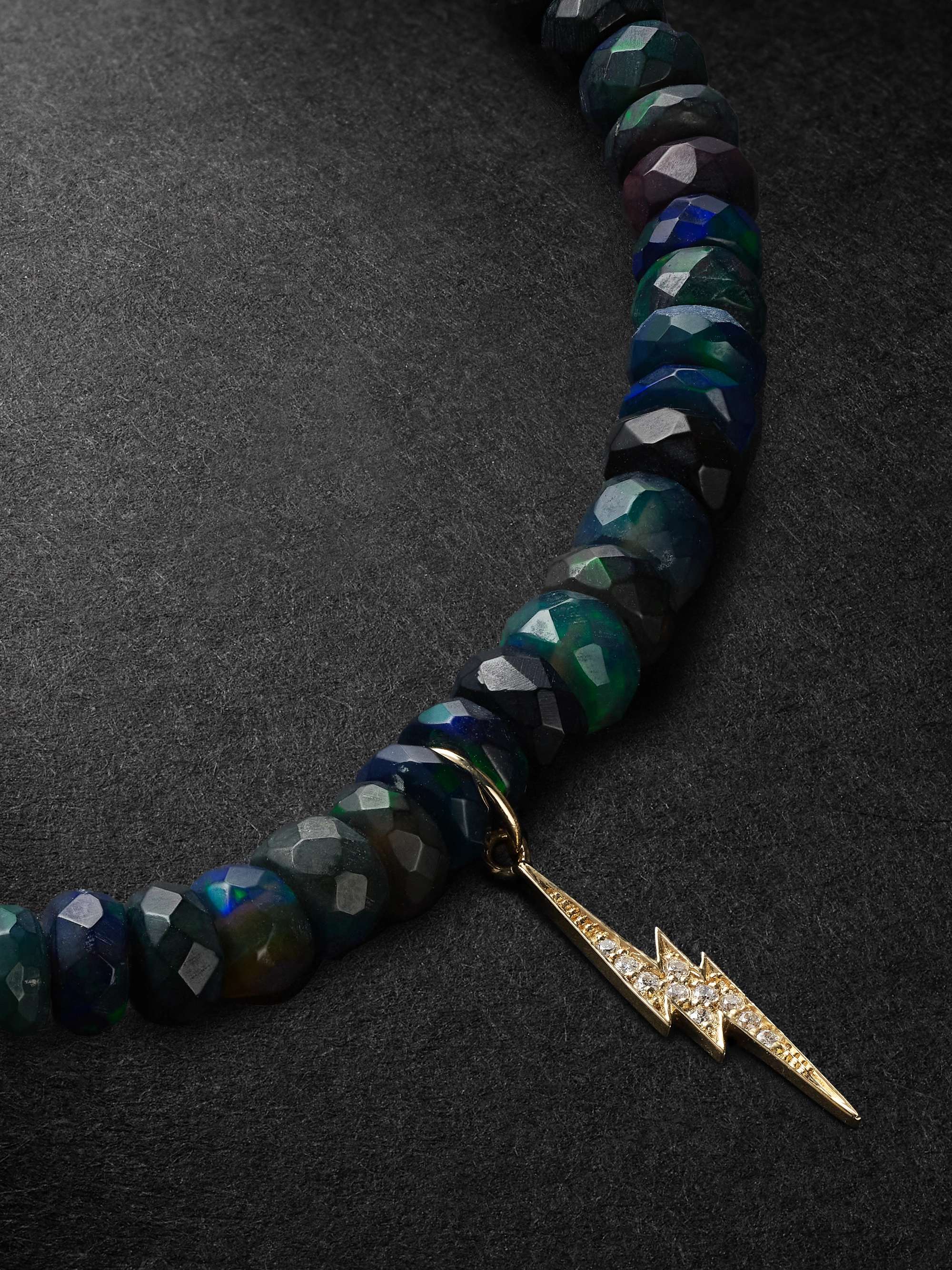 SYDNEY EVAN Small Lightning Bolt Gold, Opal and Diamond Beaded Bracelet
