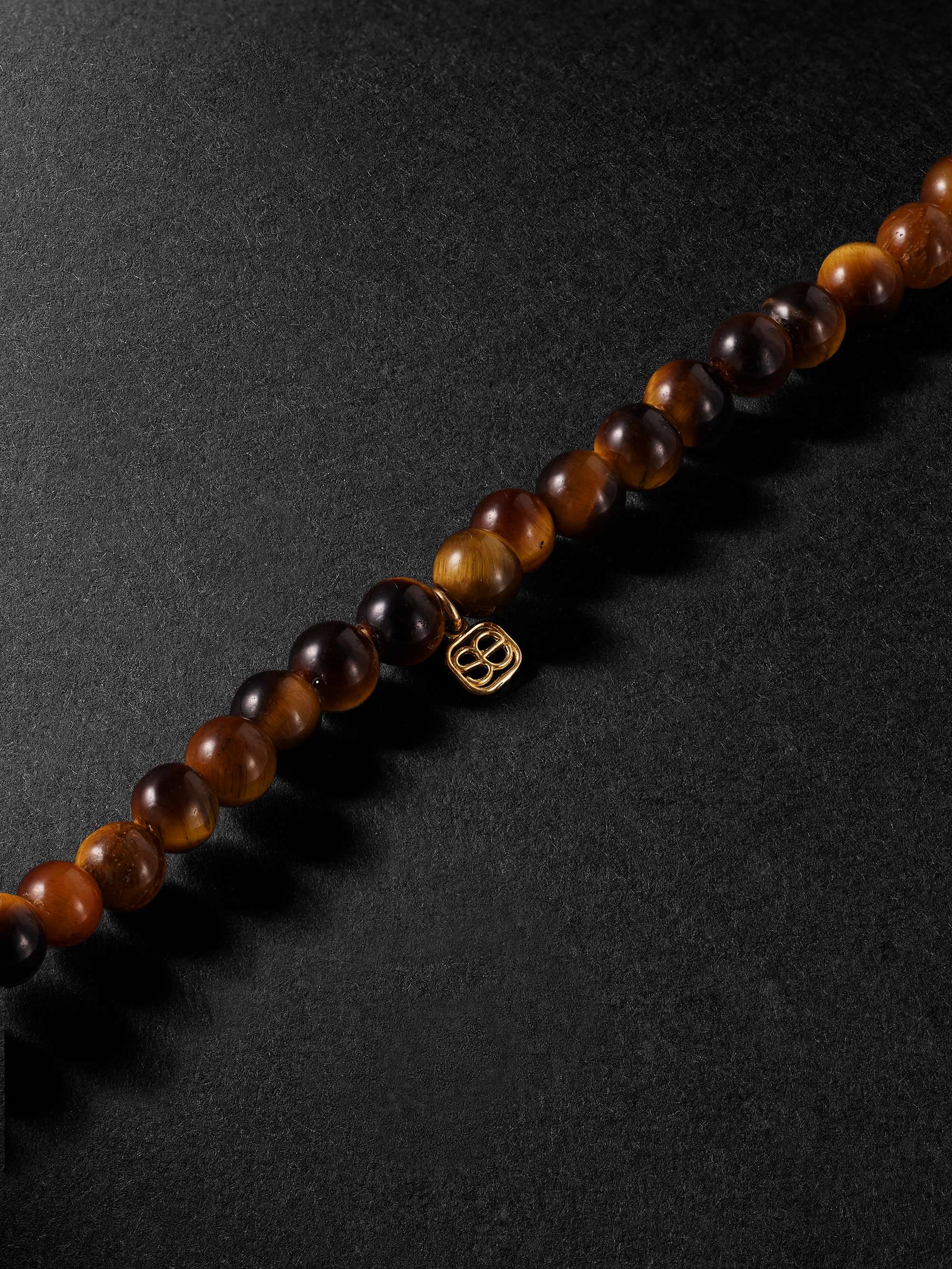 SYDNEY EVAN Small Mano Cornuto Gold, Tiger's Eye and Diamond Beaded Bracelet