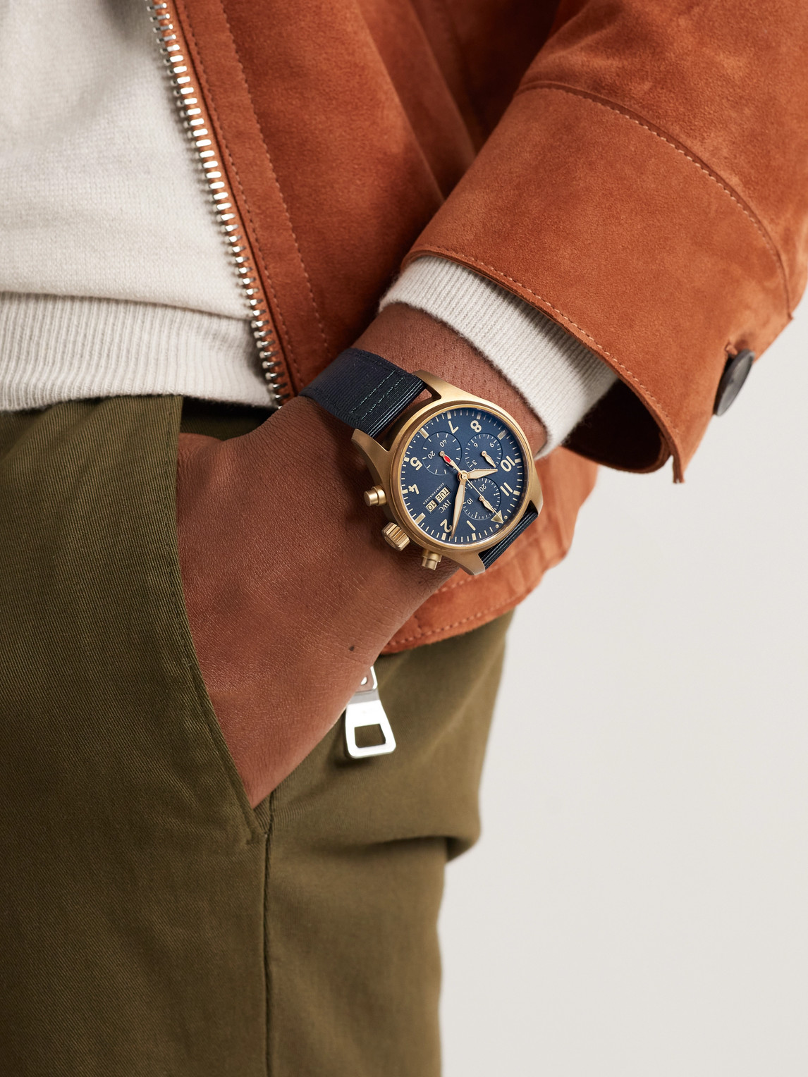 Shop Iwc Schaffhausen Pilot's Automatic Chronograph 41mm Bronze And Textile Watch, Ref. No. Iw388109 In Blue