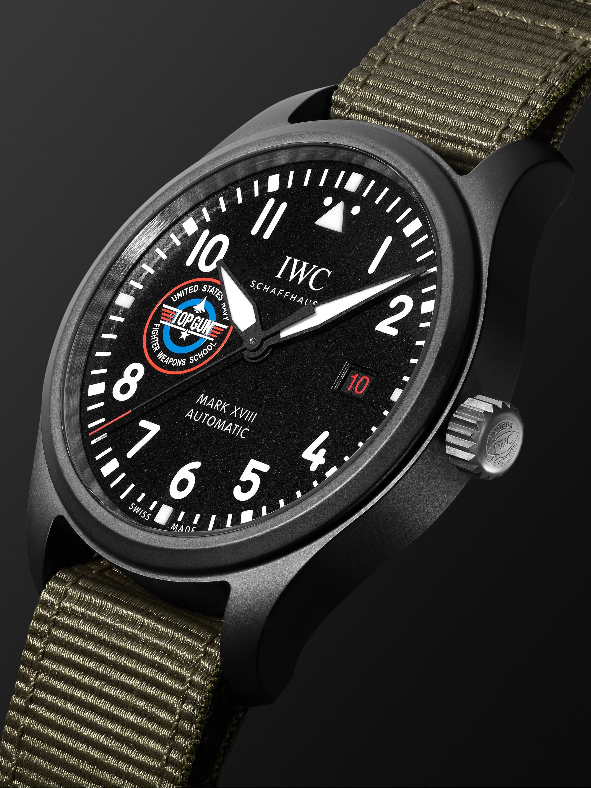 IWC SCHAFFHAUSEN Pilot's Mark XVIII Top Gun Edition 'SFTI' Limited Edition Automatic 41mm Ceramic and Textile Watch with Stopwatch, Ref. No. IW324711