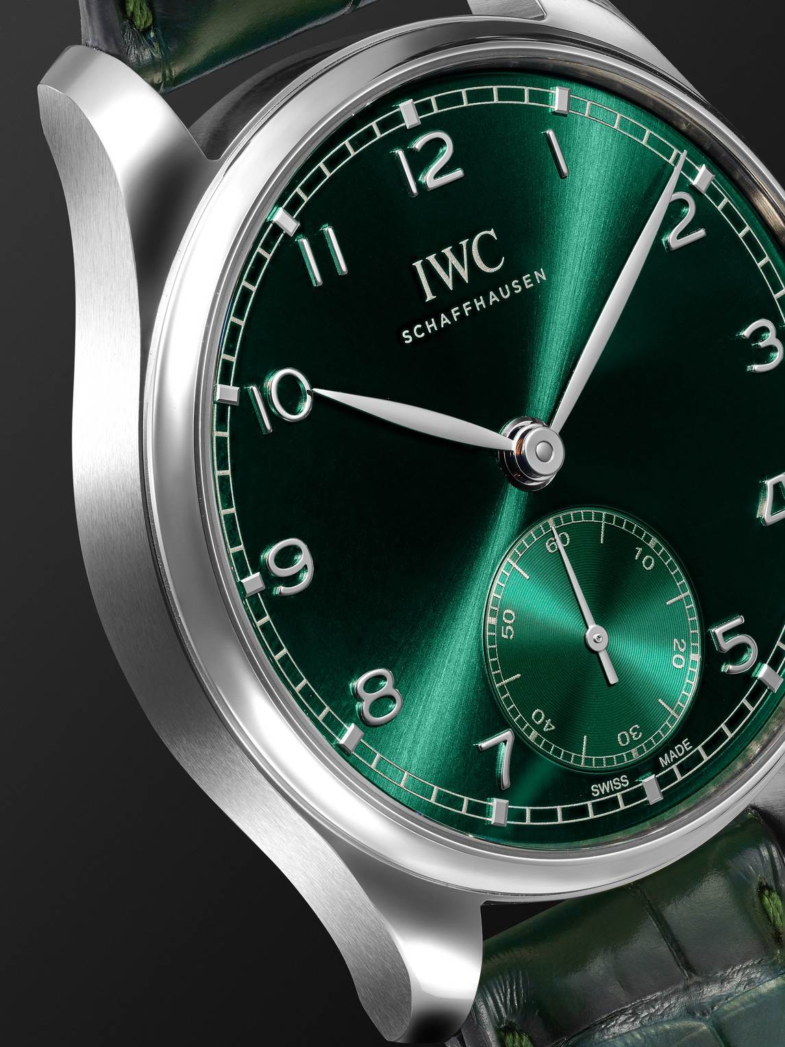 Shop Iwc Schaffhausen Portugieser Automatic Chronograph 40mm Stainless Steel And Alligator Watch, Ref. No. Iw358310 In Green