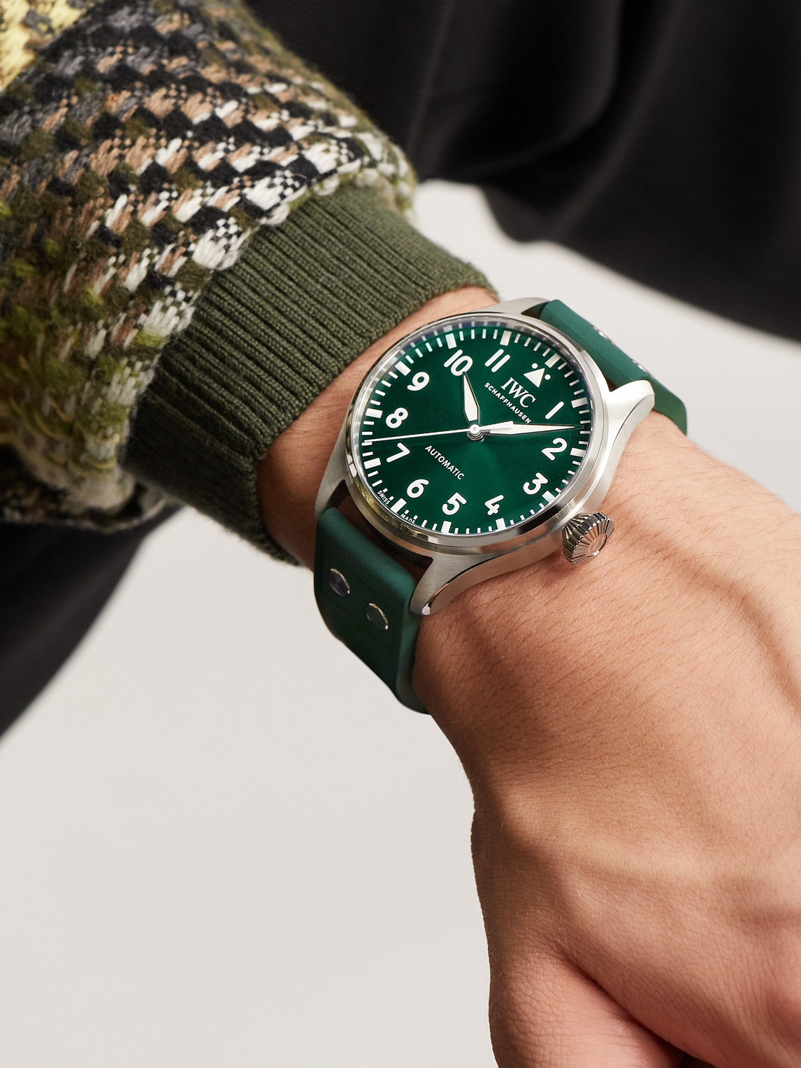 Shop Iwc Schaffhausen Big Pilot's Automatic 43mm Stainless Steel And Rubber Watch, Ref. No. Iw329306 In Green