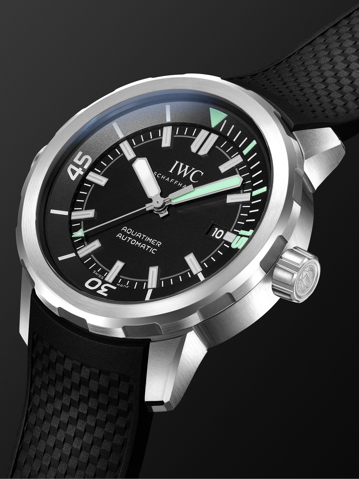 Shop Iwc Schaffhausen Aquatimer Automatic 42mm Stainless Steel And Rubber Watch, Ref. No. Iw328802 In Black