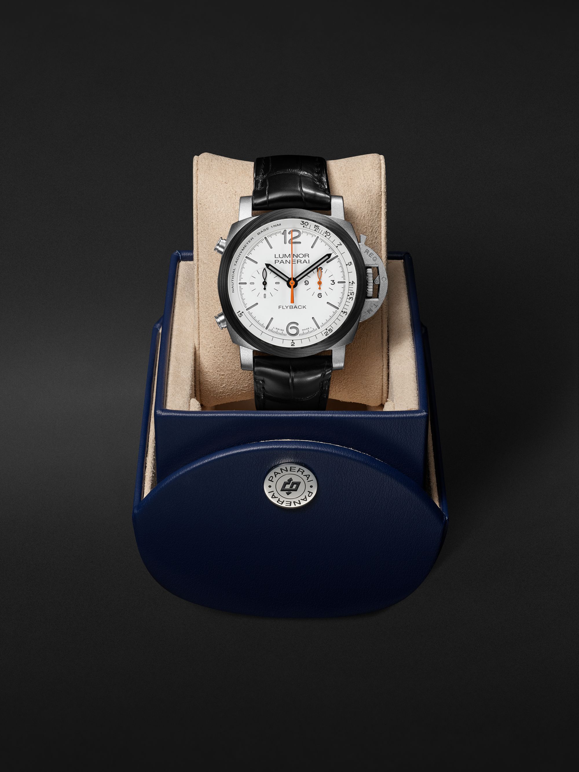 PANERAI Luminor Chrono Flyback Zebra Automatic 44mm Titanium and Alligator Watch, Ref. No. PAM01297