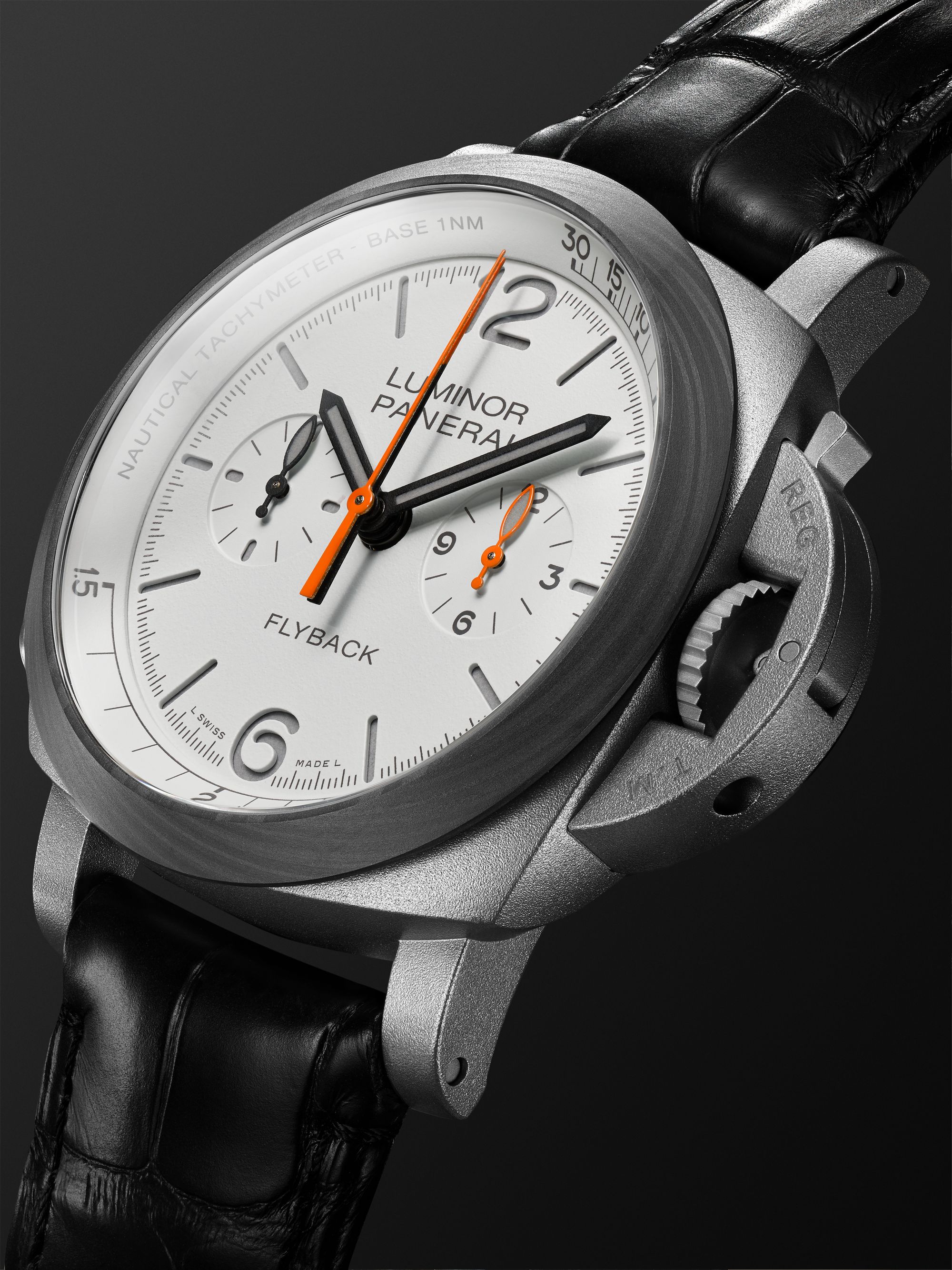 PANERAI Luminor Chrono Flyback Zebra Automatic 44mm Titanium and Alligator Watch, Ref. No. PAM01297